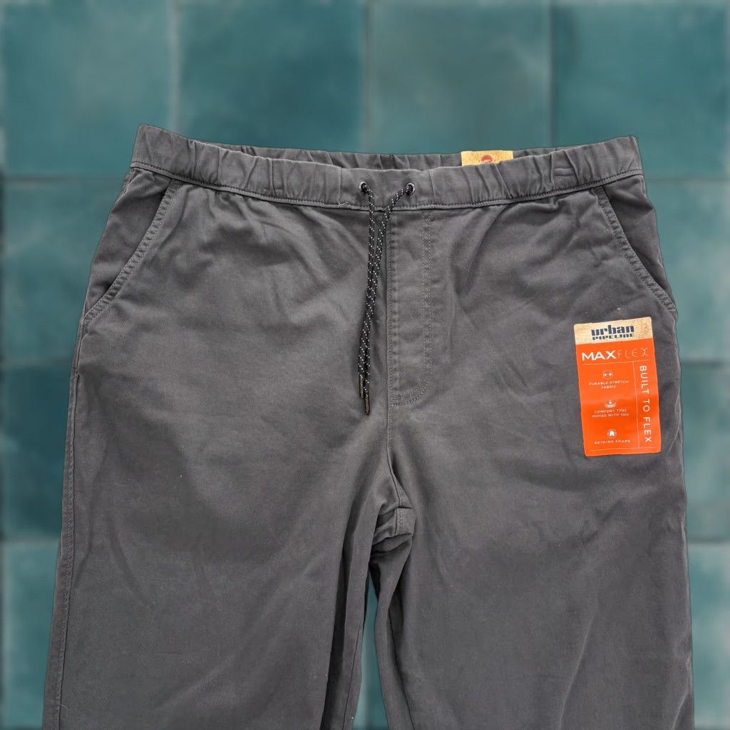 Vintage Urban Pipeline Pants Mens Large Gray MaxFlex Jogger Slim Elastic Waist Final Front Flat Tapered Casual Cotton Spandex Pockets 29in Inseam Size US 33 - 1 Thumbnail