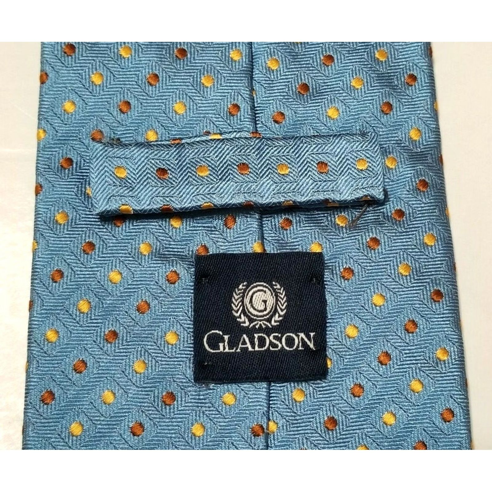 Vintage Gladson Silk Tie Geometric Pattern Blue 3.75" Tie 57.75" Length Men’s Italy 100% Silk Necktie Size ONE SIZE - 5 Thumbnail