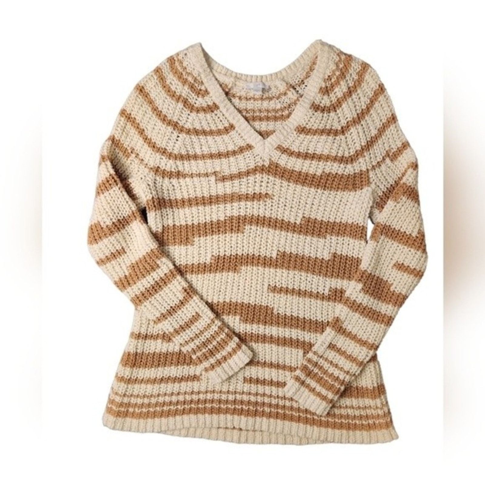 J. Jill J. Jill Chunky Knit Neutral Stripe Sweater Small 100% cotton Size S / US 4 / IT 40 - 6 Thumbnail