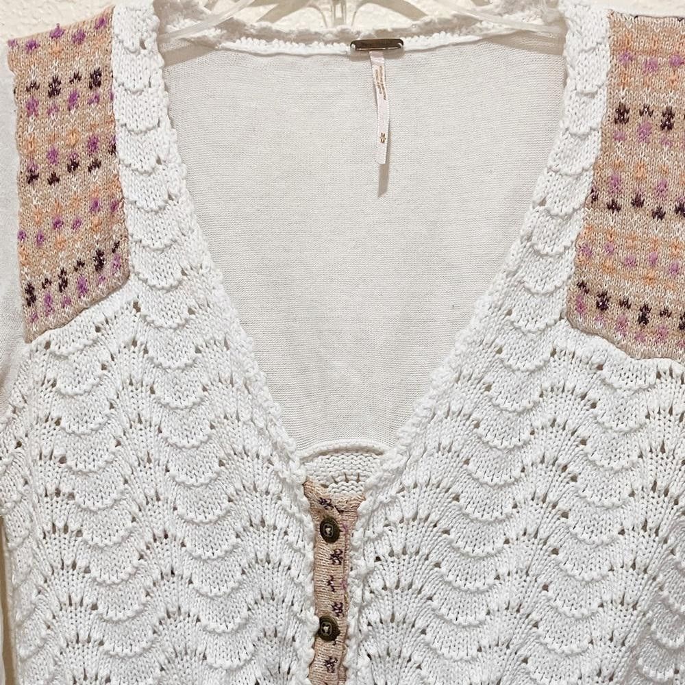 Free People Free People Crochet Button Down Cardigan in White Size M / US 6-8 / IT 42-44 - 3 Thumbnail