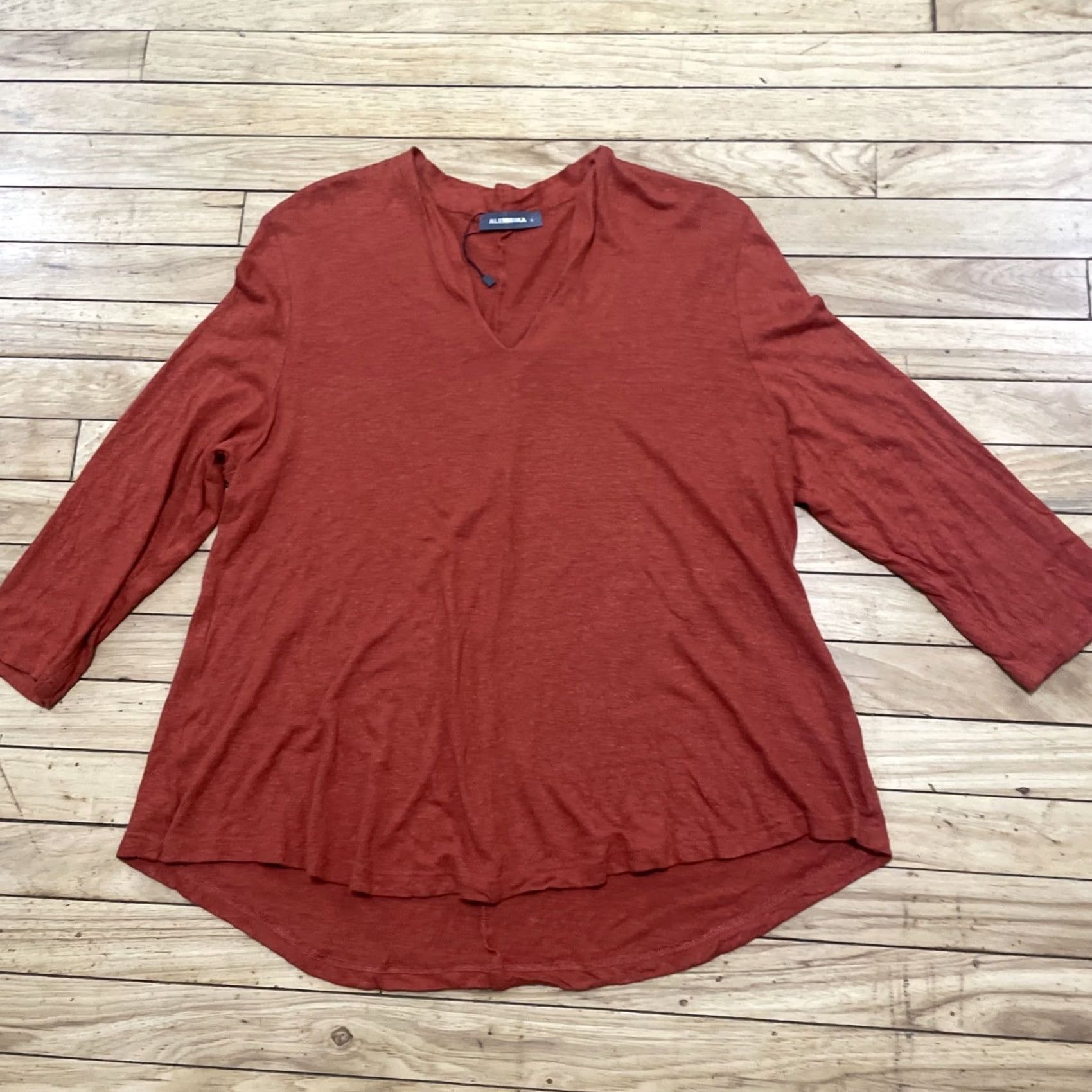 Vintage VINTAGE? Alembika Linen V-Neck Top Tunic Women 6 Burnt Orange Hi-Lo Oversized Boho Lagenlook Size M / US 6-8 / IT 42-44 - 3 Thumbnail