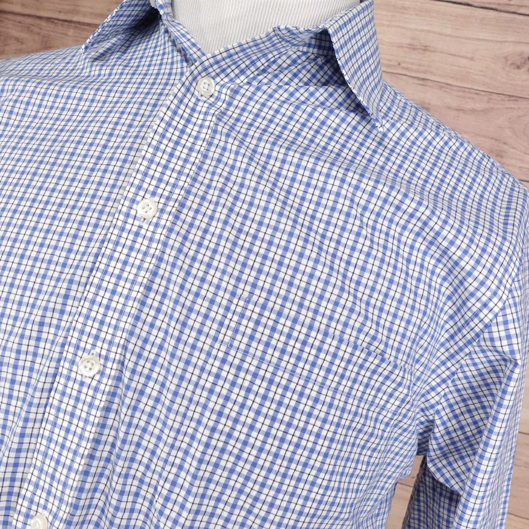 Stafford Stafford Dress Shirt Mens 15.5 32/33 Blue Gingham Travel Performance Regular Fit Shirt Mens Blue Gingham 60% cotton 40% polyester Size 42R - 2 Thumbnail