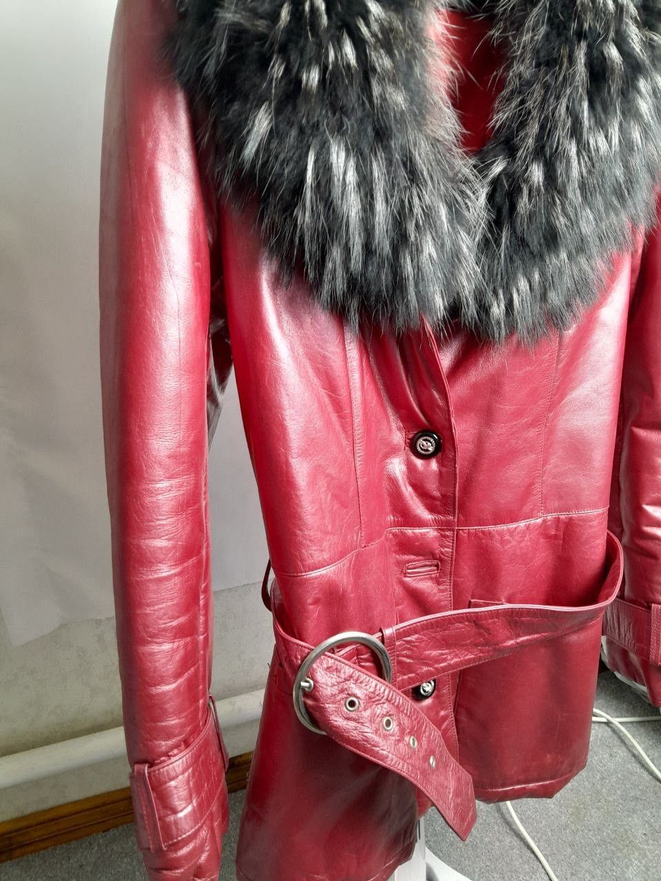 Mephisto Mephisto red leather women's coat fur fox size M Size M / US 6-8 / IT 42-44 - 4 Thumbnail
