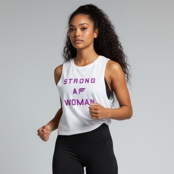 Fabletics NWT Fabletics White Tank Top with Purple Graphic “STRONG AF Size M / US 6-8 / IT 42-44 - 1 Thumbnail