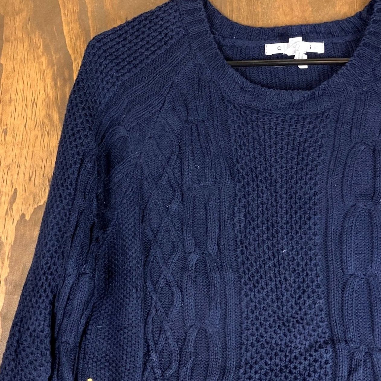 Vintage CAbi Sweater Navy Blue Gold Zippers Cable Knit Pullover Medium Womens Pullover Knit Crew Neck Long Sleeve Casual Workwear ModerM Size M / US 6-8 / IT 42-44 - 4 Thumbnail