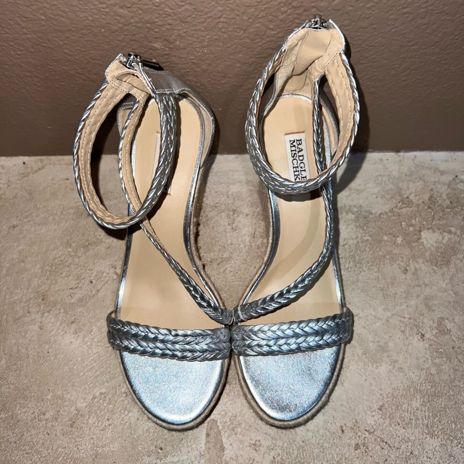 Badgley Mischka Badgley Mischka Espadrilles Size 8.5 Silver Wedge Sandals Size US 8.5 / IT 38.5 - 8 Thumbnail