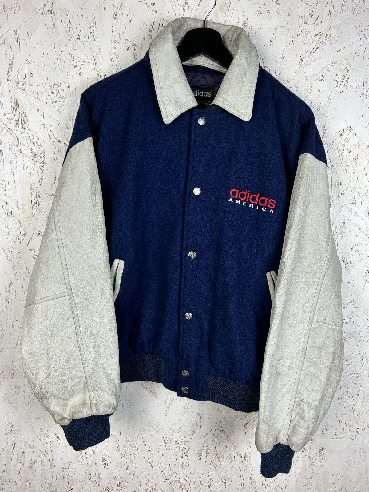 Adidas 90s Adidas America Wool Leather Varsity Bomber Jacket Blue S Size US S / EU 44-46 / 1 - 1 Thumbnail