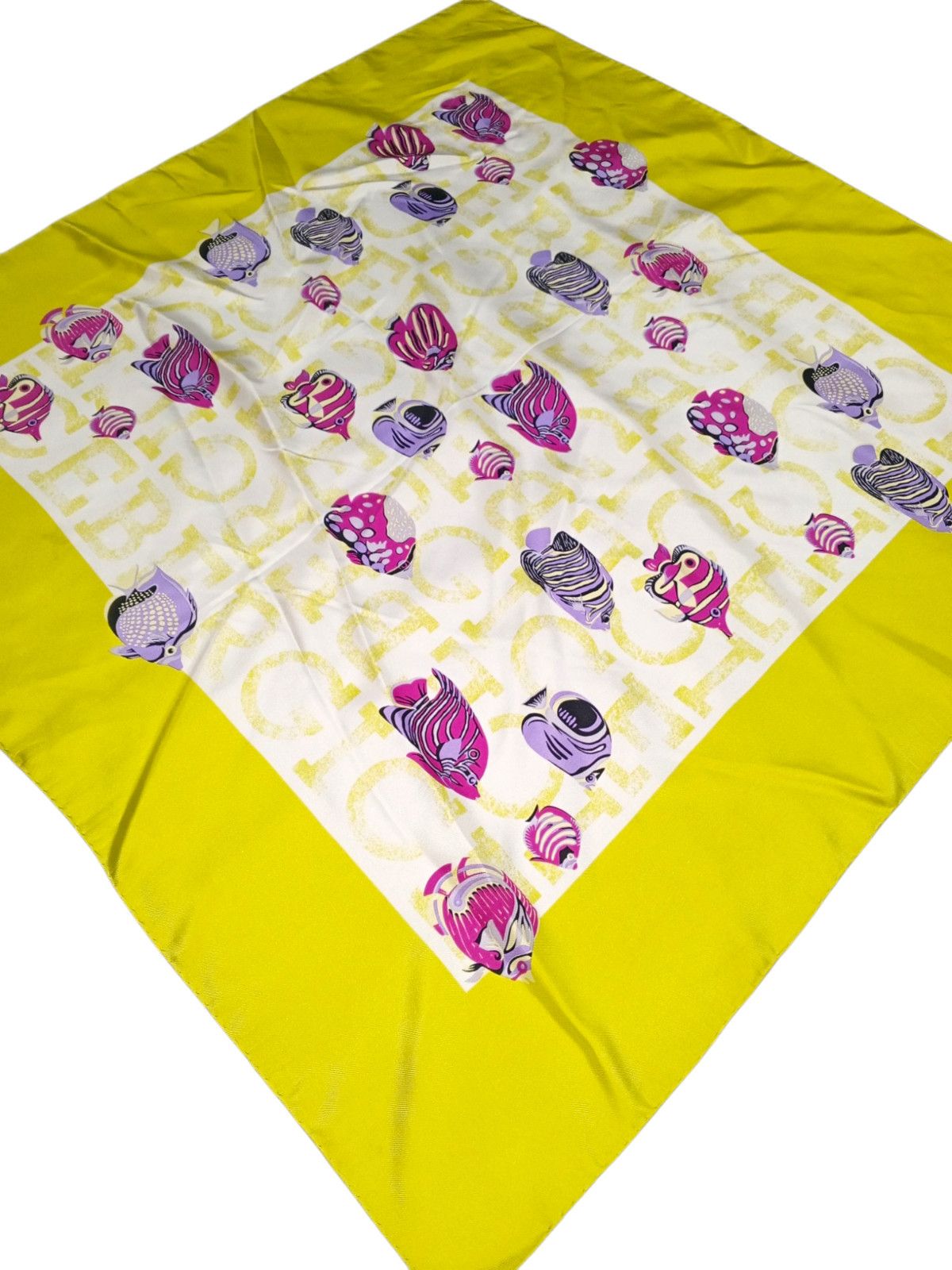 Iceberg ICEBERG Italy Large Fishes Yellow Green Purple Silk Scarf Size ONE SIZE - 3 Thumbnail