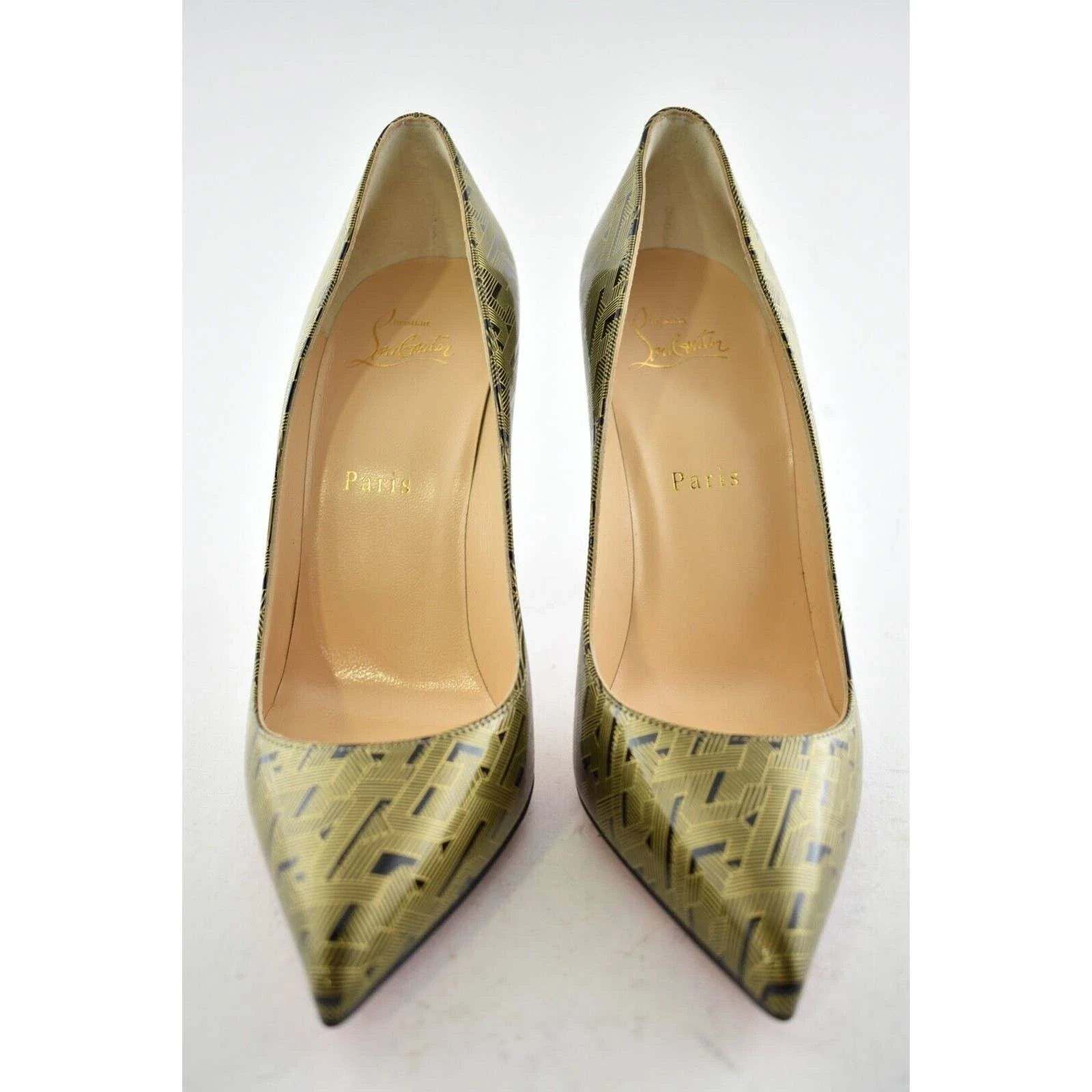 Christian Louboutin Pigalle Follies 100 Patent Black Gold CL Heel Pump Shoe 40 Size US 10 / IT 40 - 6 Thumbnail