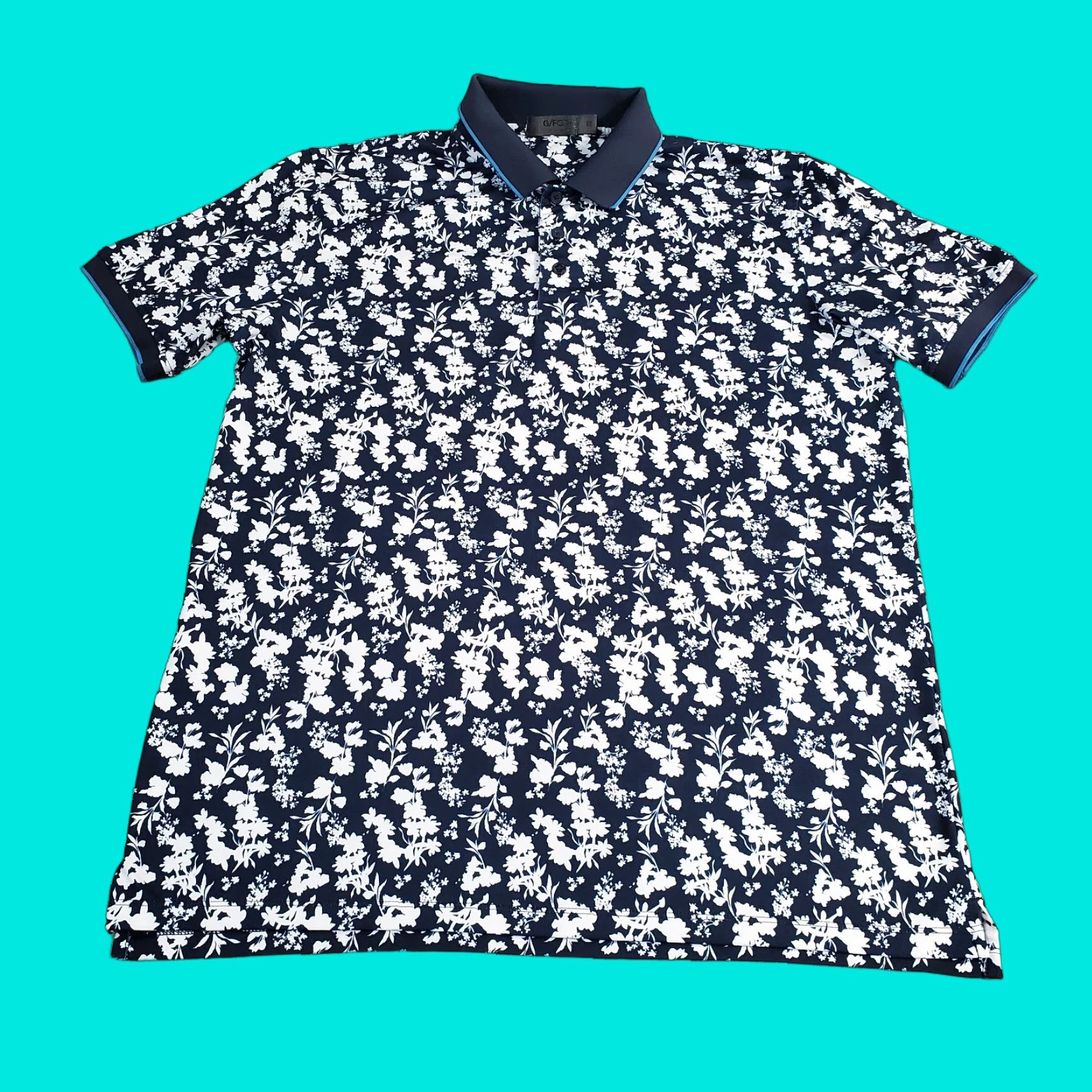 Vintage G Fore Polo Shirt Mens M Blue White Performance Stretch Floral Collar Golf Size US M / EU 48-50 / 2 - 1 Thumbnail