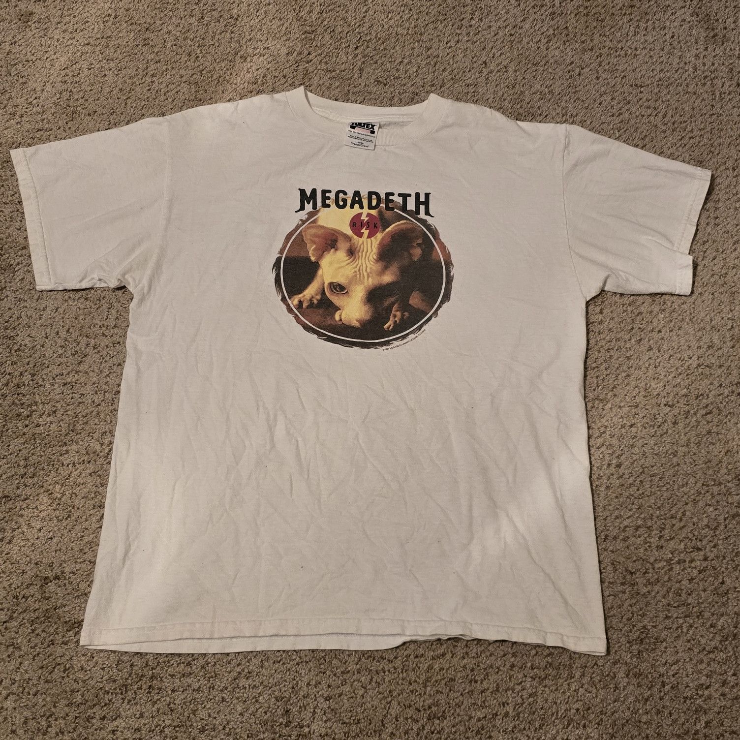 Vintage Vintage 1994 Megadeth Risk T-Shirt Tultex Tag White Size US L / EU 52-54 / 3 - 1 Thumbnail