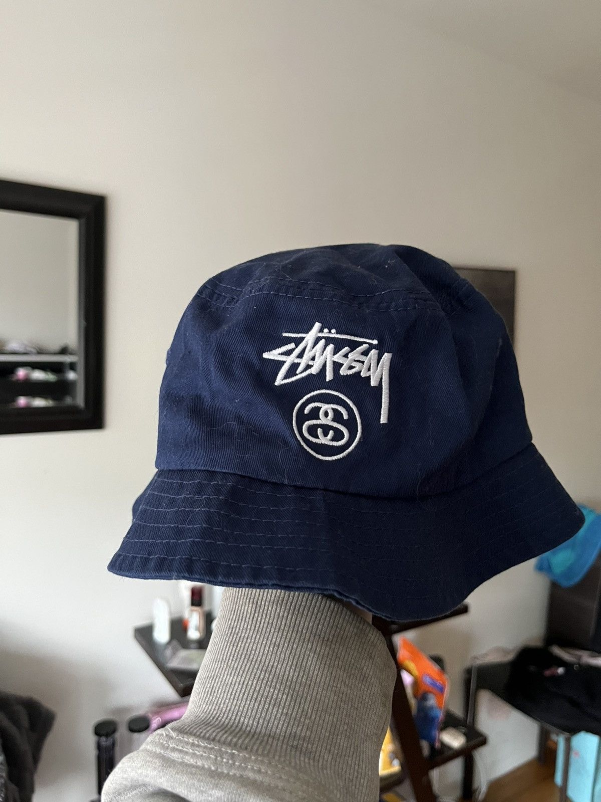 Stussy Stüssy Navy Hat Bucket logo Stock Panama Size ONE SIZE - 1 Thumbnail