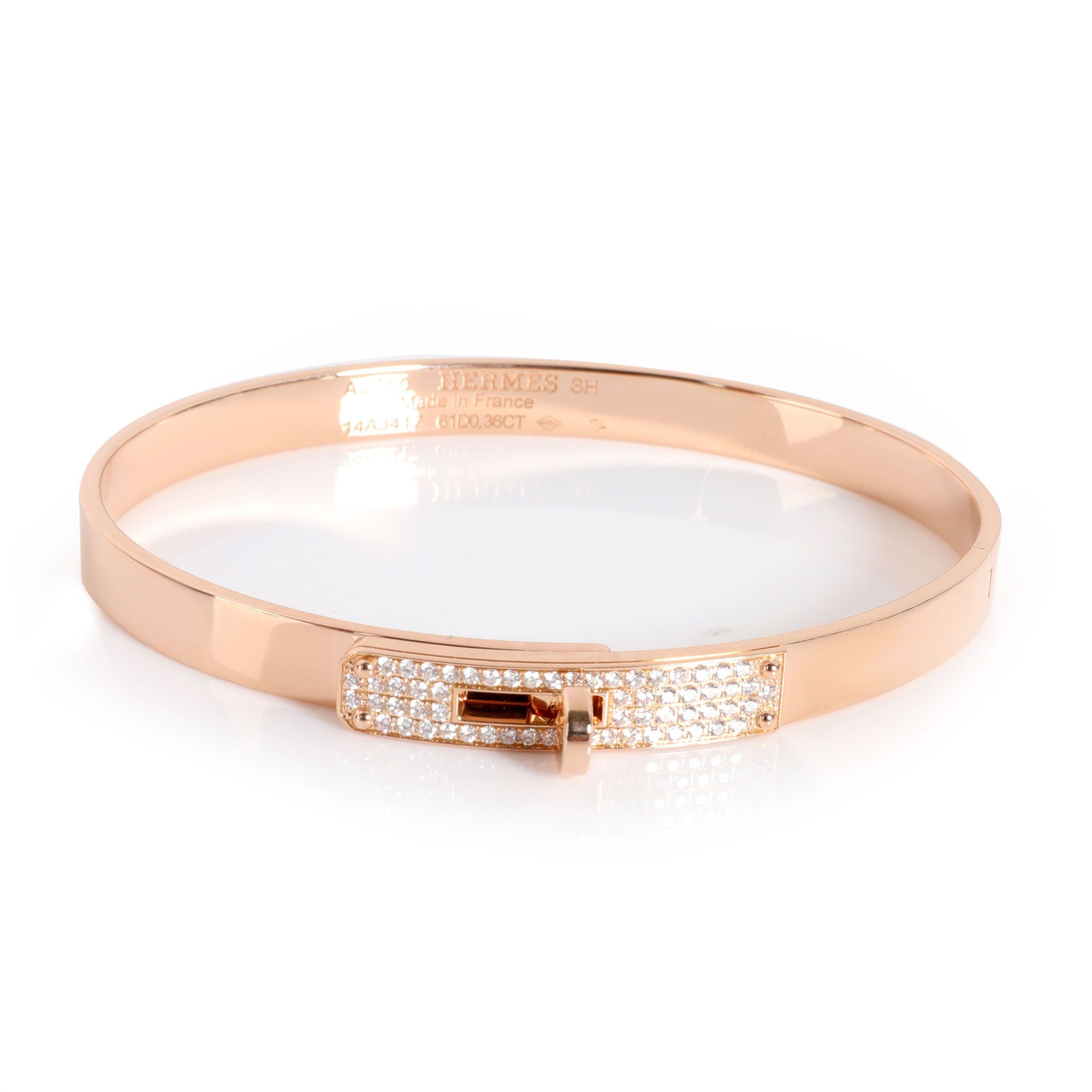 image of Hermes Kelly Diamond Bracelet In 18K Rose Gold Small Model 0.36 Ctw, Women's