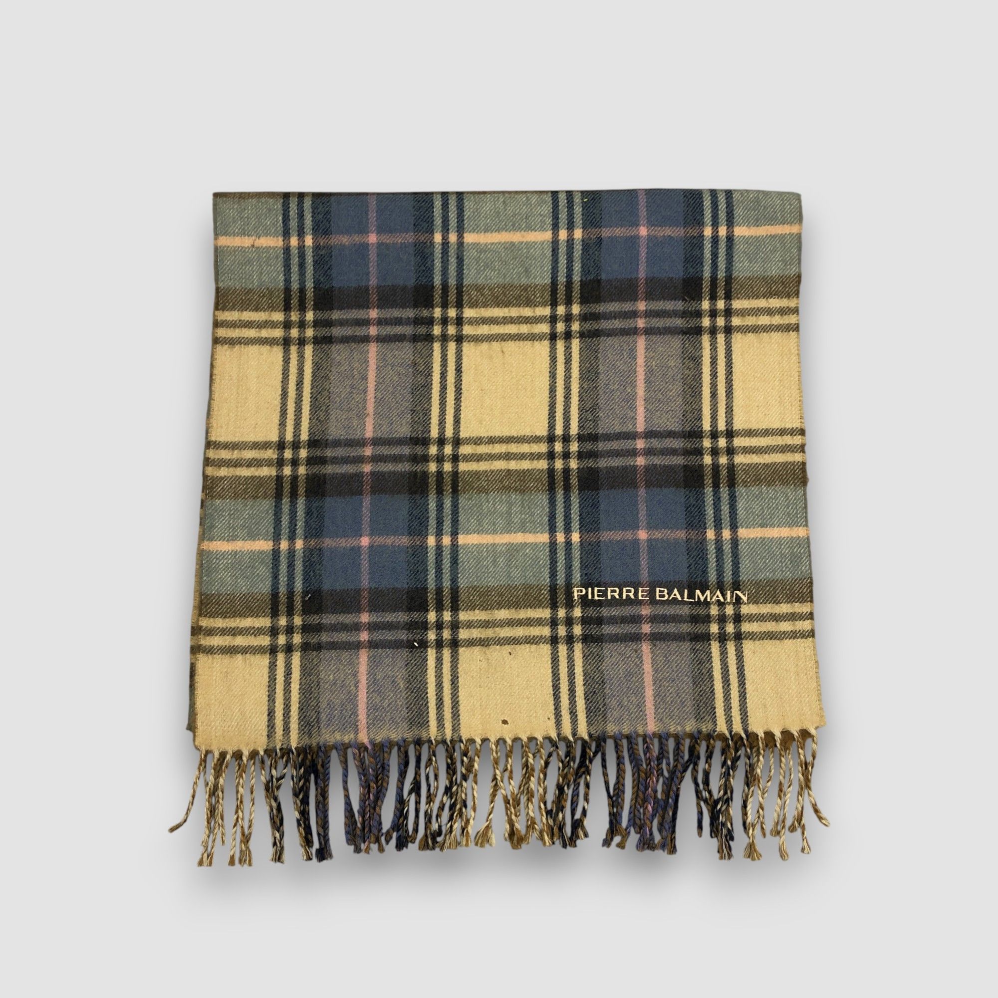 Japanese Brand Vintage Pierre Balmain Scarf Muffler Wool Plaid Neck Scarves Size ONE SIZE - 3 Thumbnail