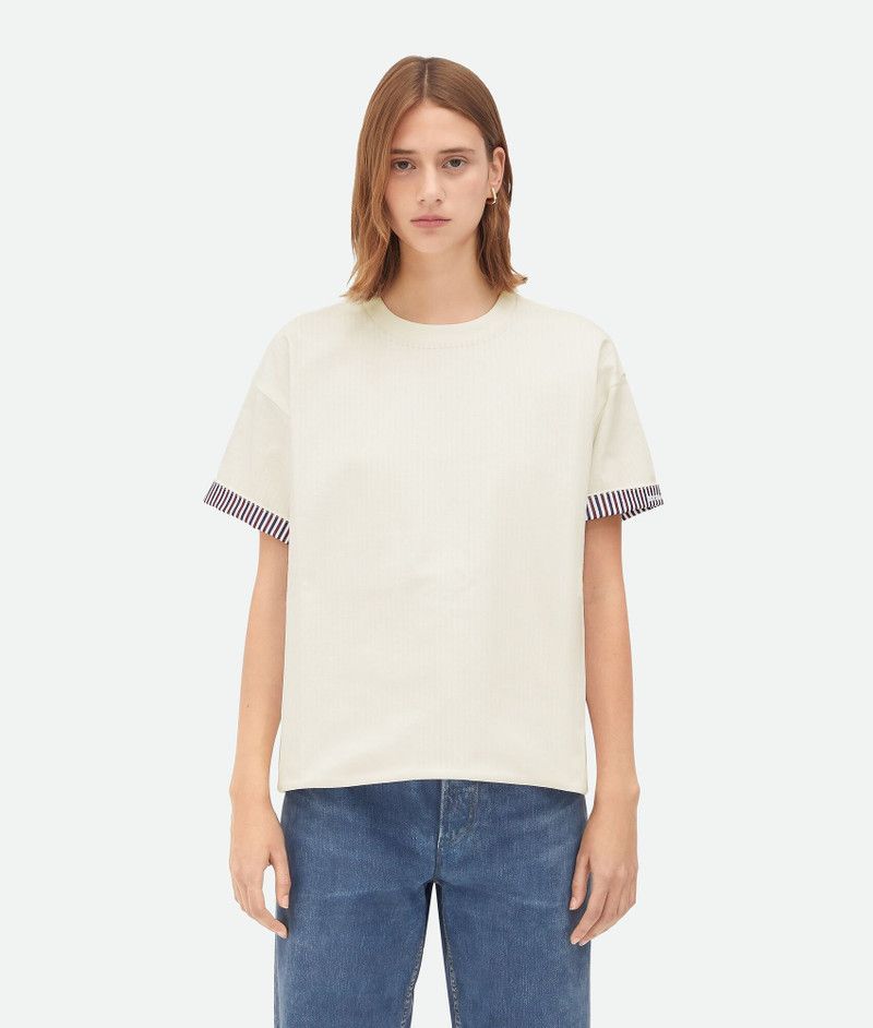 Bottega Veneta double layer striped cotton t-shirt chalk Size S / US 4 / IT 40 - 1 Thumbnail