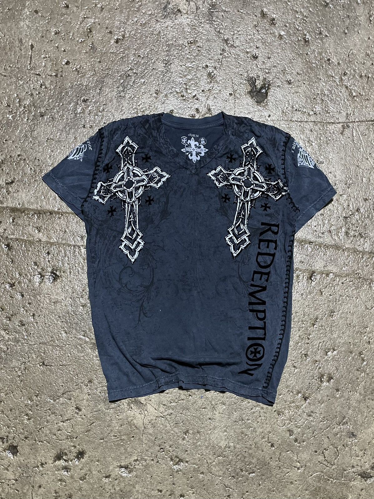 Vintage Crazy Y2K Affliction Style Grunge Cross Punk Goth Skater Tee ...