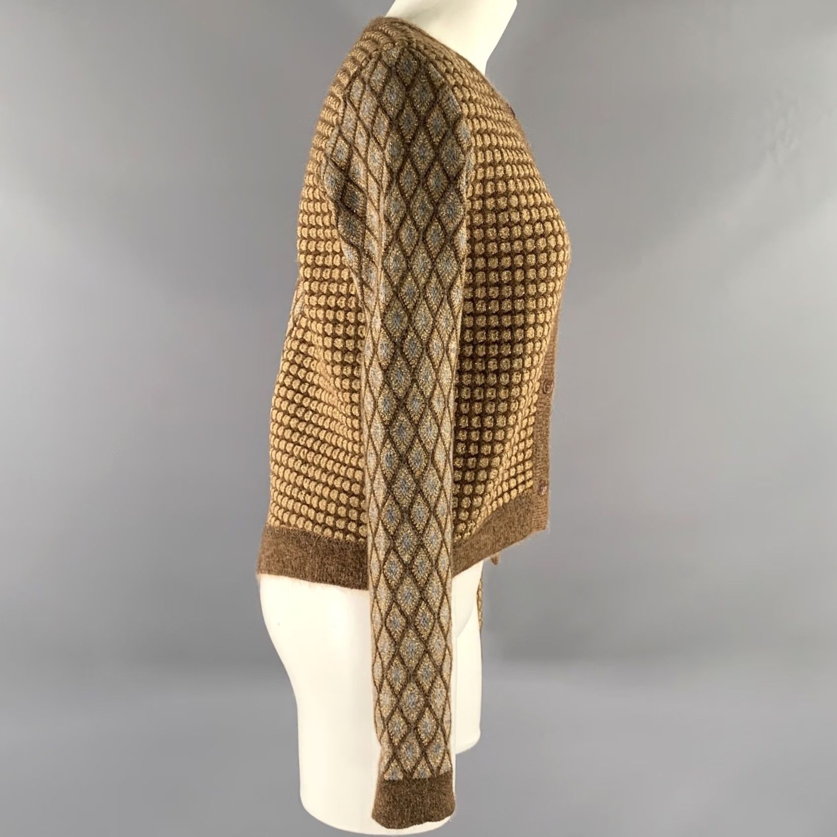 Marni MARNI Cardigan Womens 4 Gold Size Brown Mohair Blend Geometric Size S / US 4 / IT 40 - 3 Thumbnail