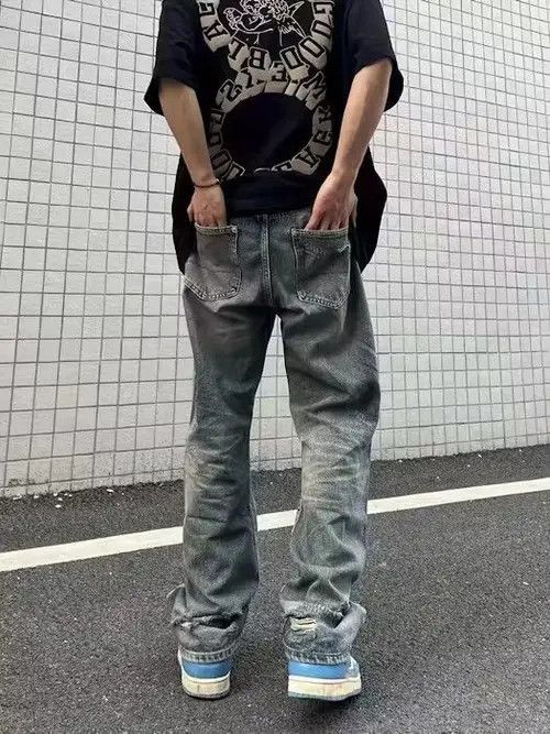 Japanese Brand × Jean Stylish Loose Fit Washed Rip Wide Leg Jeans Size US 28 / EU 44 - 4 Thumbnail
