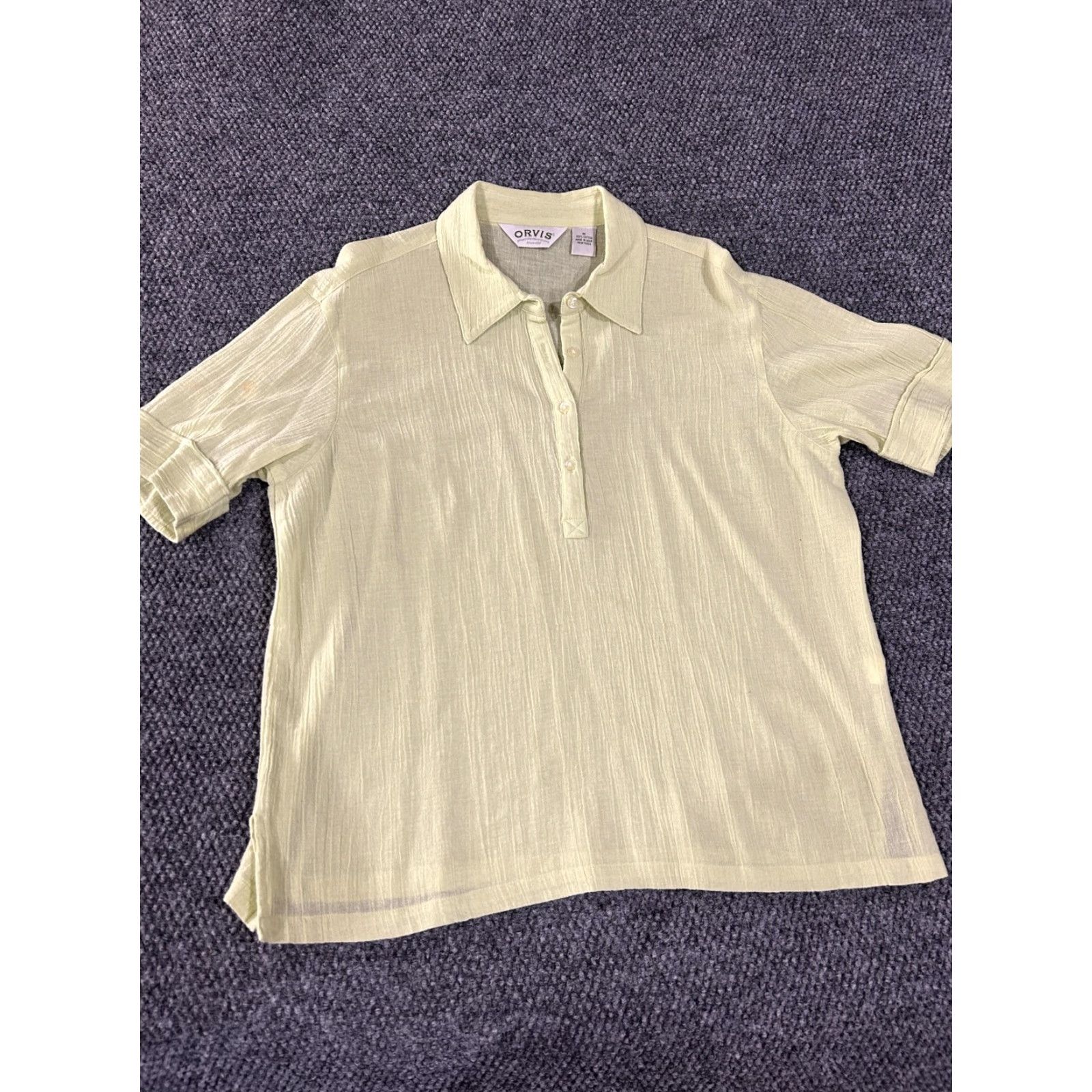 Orvis Orvis Shirt Womens Medium Light Yellow Textured Cotton Short Sleeve Pullover Size M / US 6-8 / IT 42-44 - 3 Thumbnail