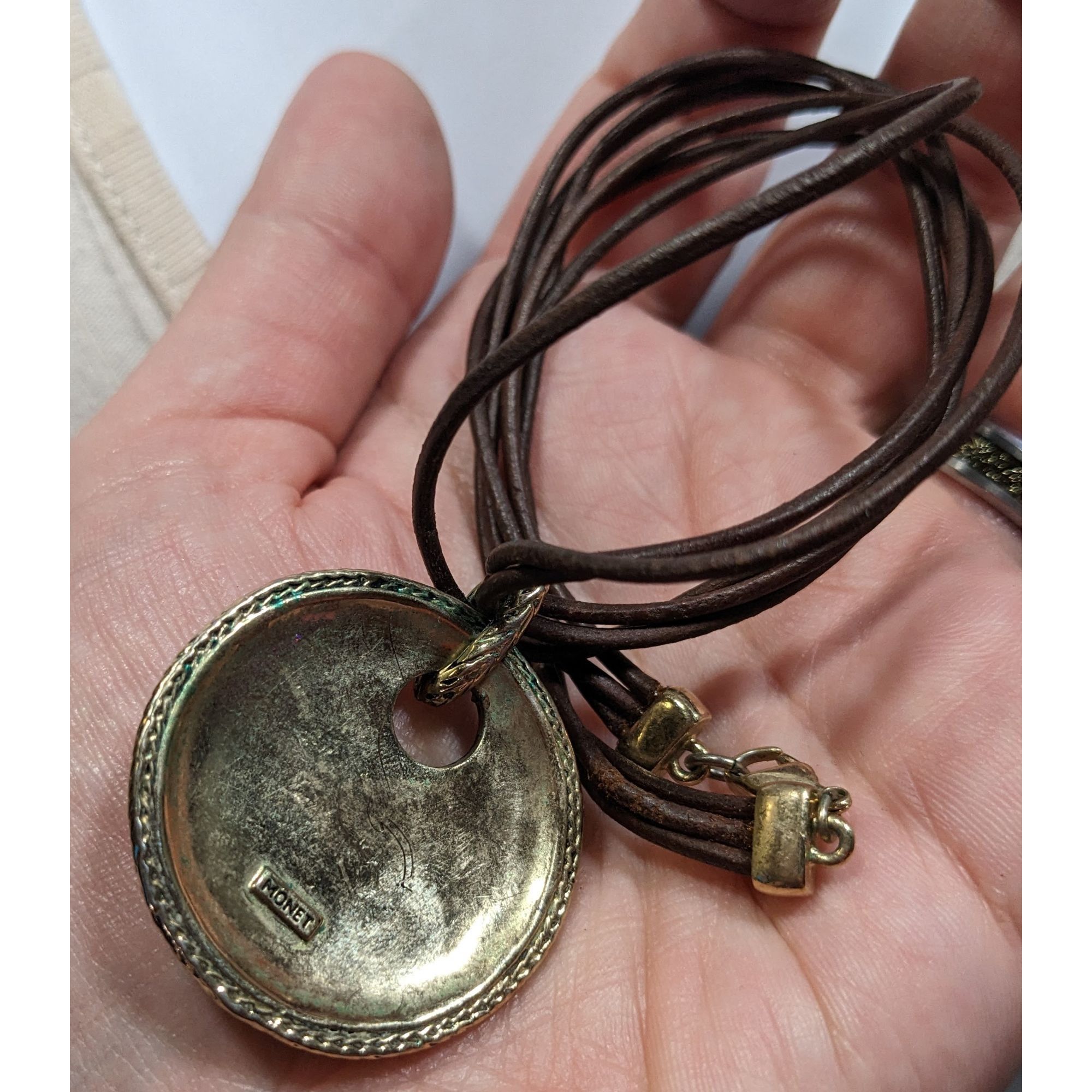 Monet Vintage Monet Bohemian Shell Mosaic Yellow Medallion Pendant Size ONE SIZE - 7 Thumbnail