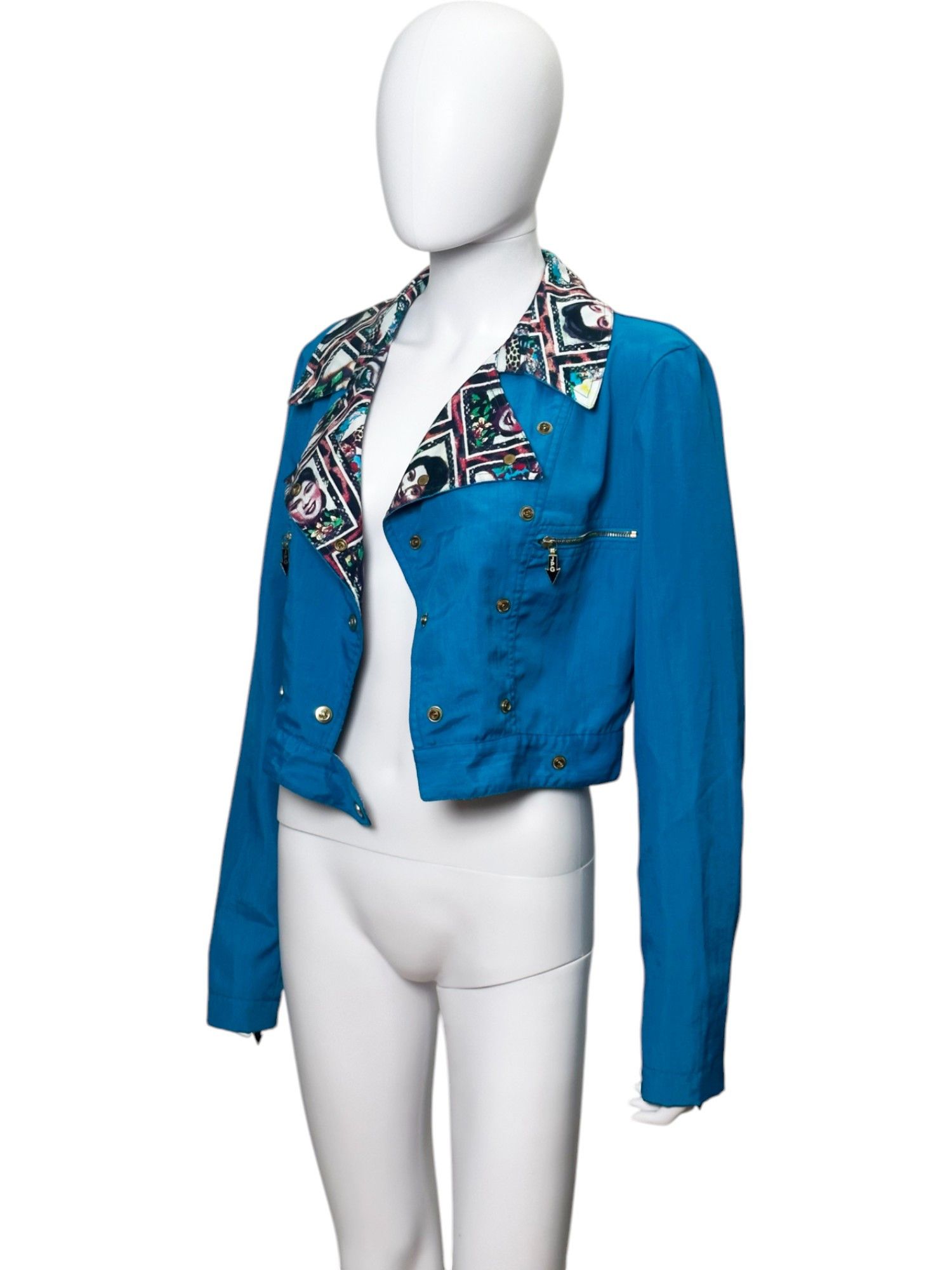 Jean Paul Gaultier AW1995 Blue "Faces" Biker Jacket Size M / US 6-8 / IT 42-44 - 2 Thumbnail
