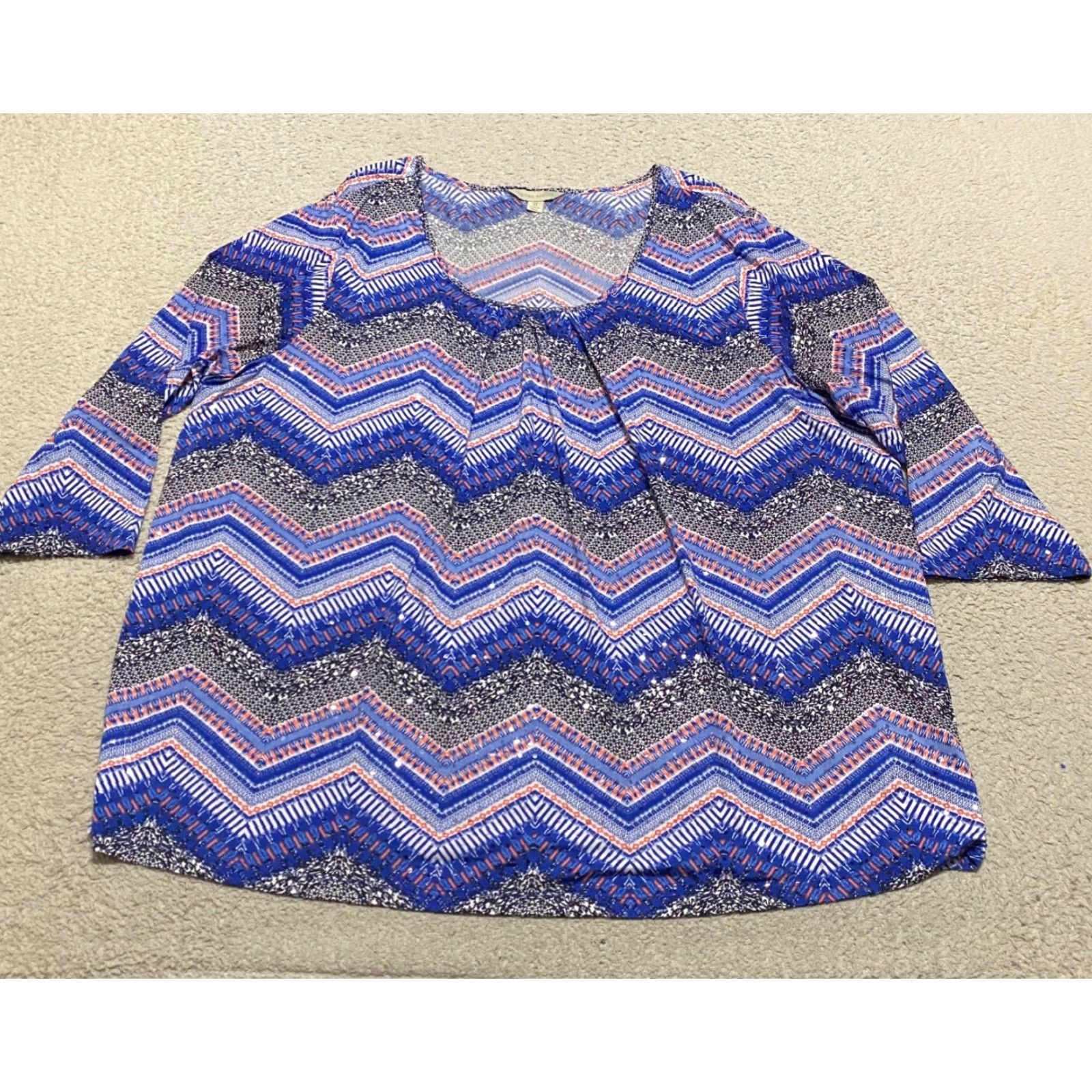 Laura Ashley Laura Ashley Womens 3X Plus Shirt Blouse Round Neck 3/4 Sleeve Multicolor Striped Casual Top Top Mens? Size XXL / US 16-18 / IT 52-54 - 2 Thumbnail