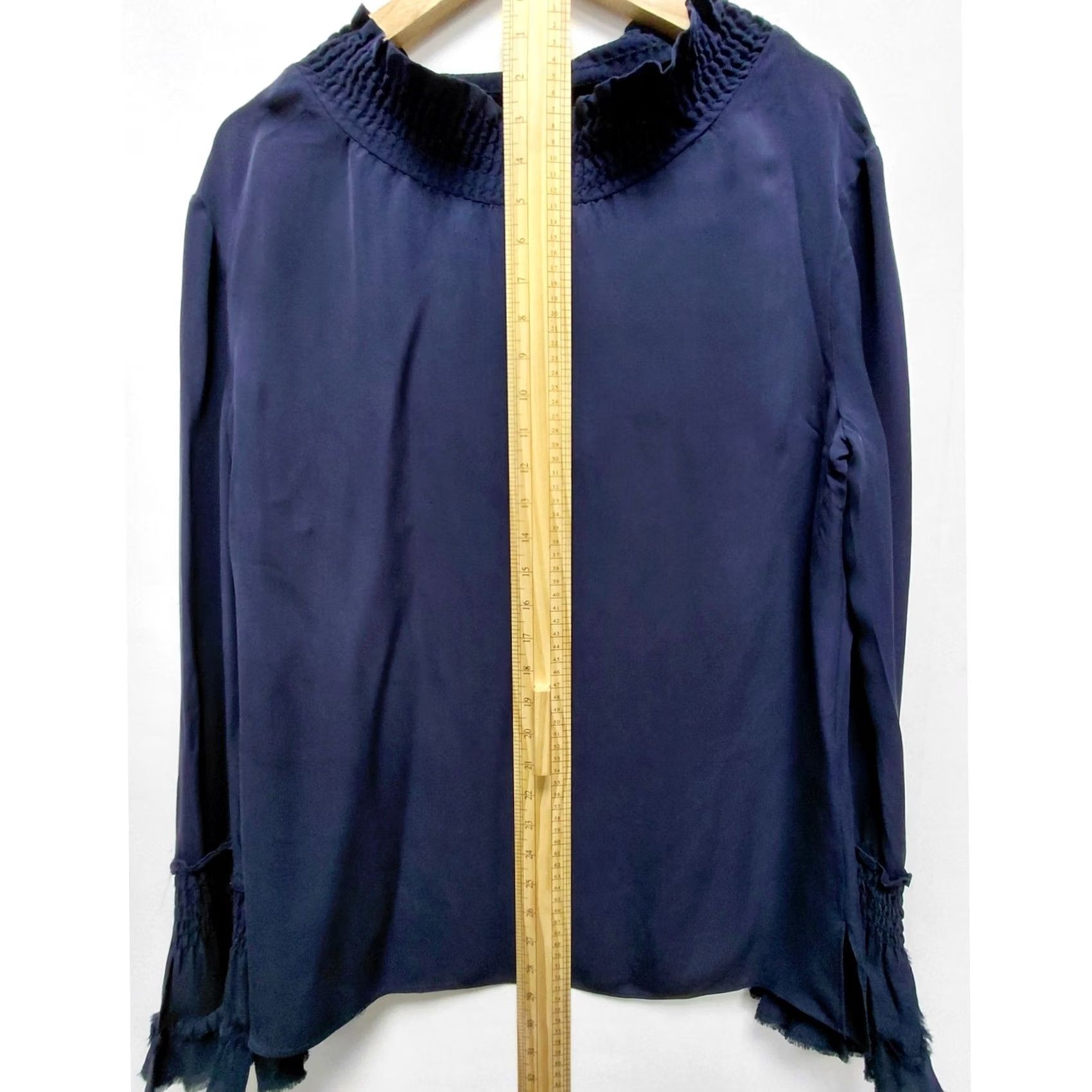 KOBI HALPERIN Kobi Halperin Silk Blouse Navy Long Sleeve Women M 100% Silk Ruffle Crew Neck Solid Boho Chic Elegant Spring Fall Blouse Size M / US 6-8 / IT 42-44 - 6 Thumbnail