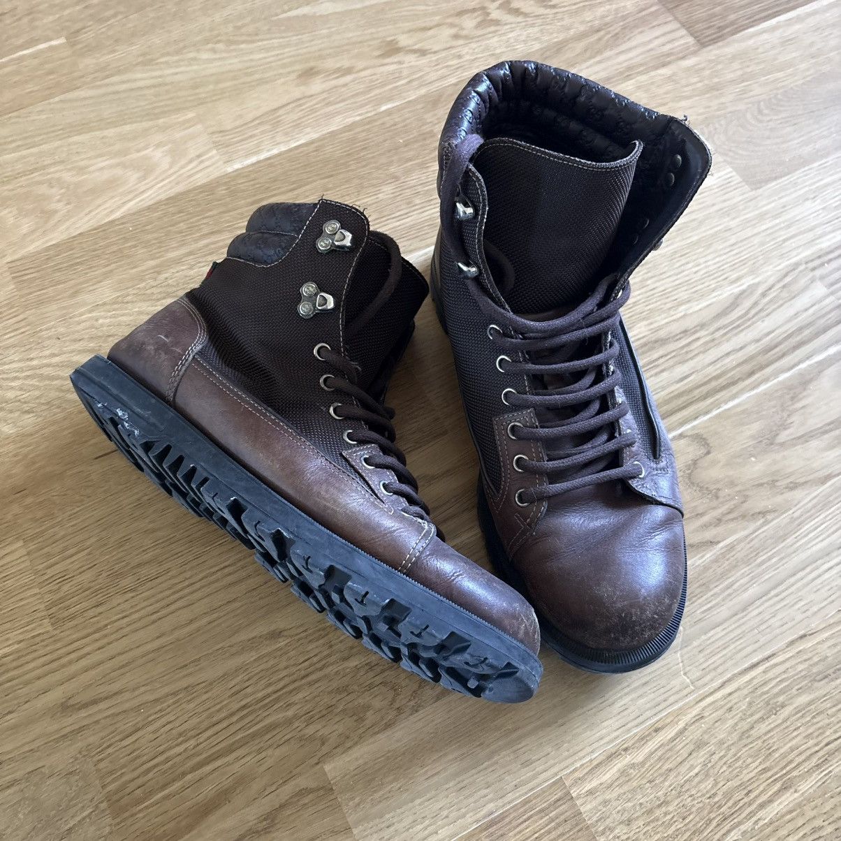 Gucci Vintage Brown Gucci Monogram Hiking Boots Size UK7.5 Size US 9 / EU 42 - 1 Thumbnail