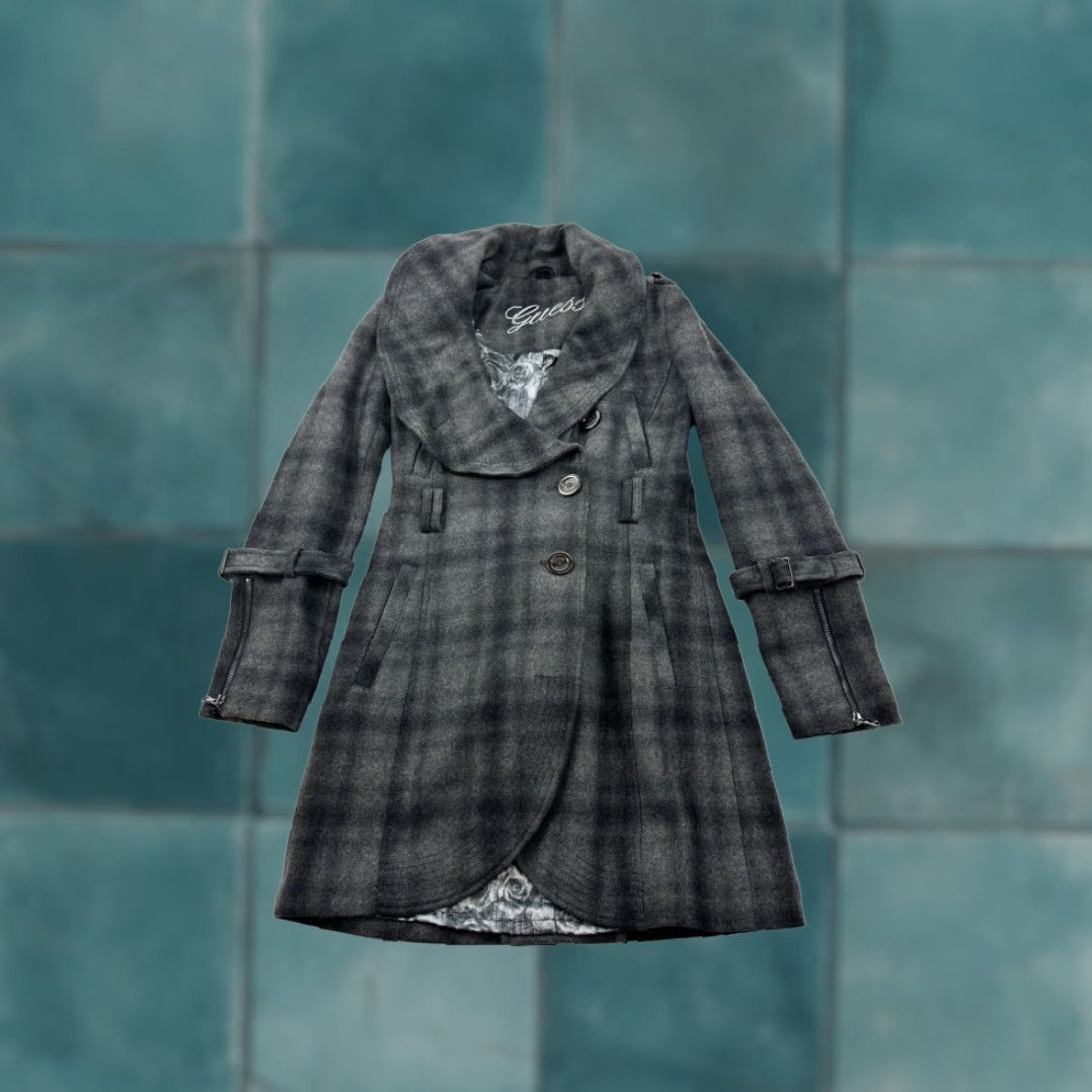 Guess Womens Trench Coat Guess XS Extra Large Black Gray Plaid Wool Blend Size XS / US 0-2 / IT 36-38 - 1 Thumbnail
