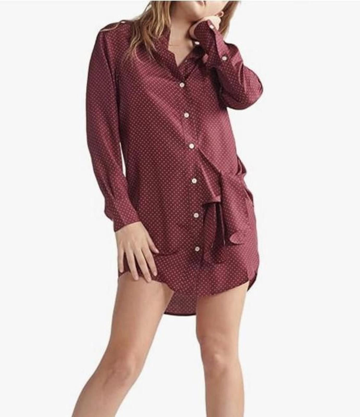 Designer NWT Thakoon Shirt Dress Large Maroon Small Silk Oversized Size S / US 4 / IT 40 - 2 Thumbnail