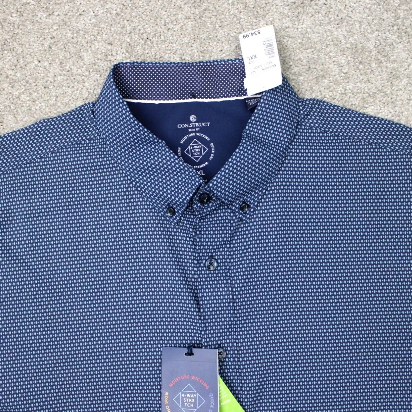 Vintage Construct Shirt Geometric Blue 2XL Mens NWT L/S 4 Way Stretch Wrinkle Free Button-Up 90s Size US XXL / EU 58 / 5 - 6 Thumbnail