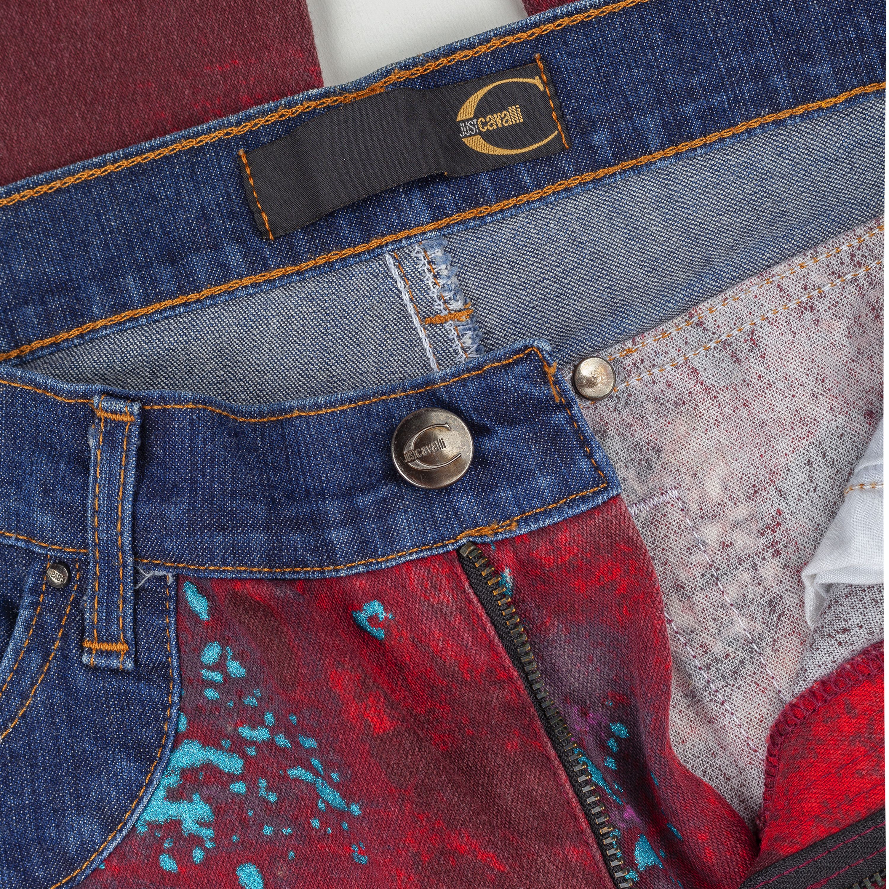 Just Cavalli Just Cavalli Vintage Burgundy Paint Printed Jeans (XS) Size 25" / US 0 / IT 36 - 5 Thumbnail
