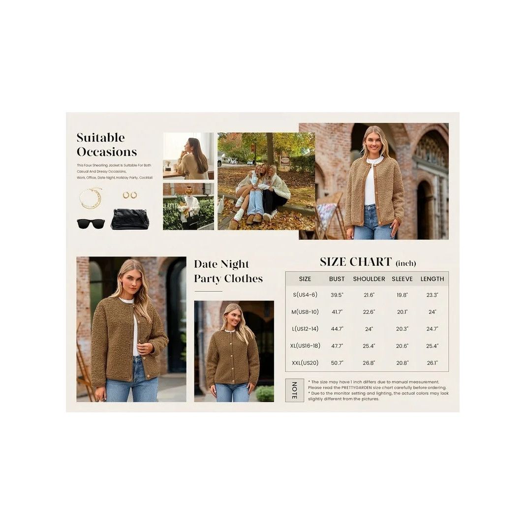 The Unbranded Brand PrettyGarde Women Faux Fur Coat Fall Fuzzy Fleece Button up Size M / US 6-8 / IT 42-44 - 5 Thumbnail