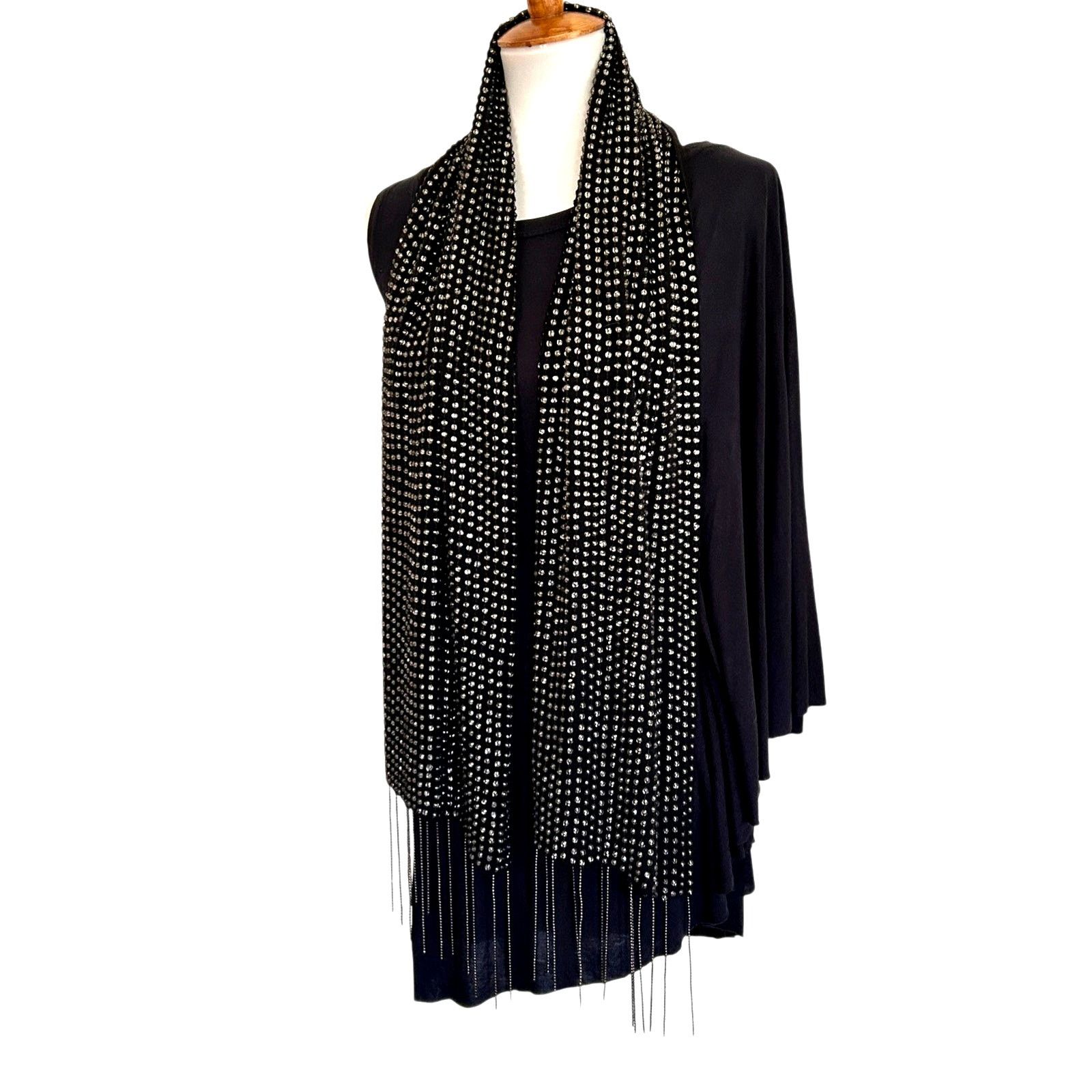 Haute Hippie Haute Hippie Runway Silk Bead Chain Fringe Scarf Black 2009 Size ONE SIZE - 1 Thumbnail