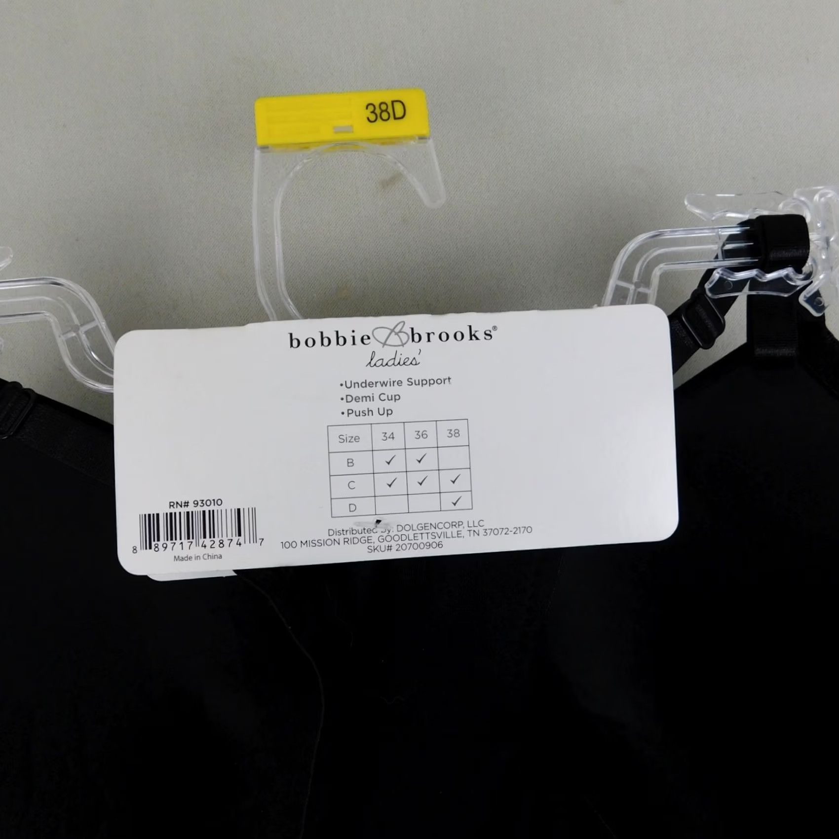 Vintage Bobbie Brooks Bra 38D Black Underwire Demi Push Up Racerback Strap Adjustable Front-Close Padded Size ONE SIZE - 5 Thumbnail