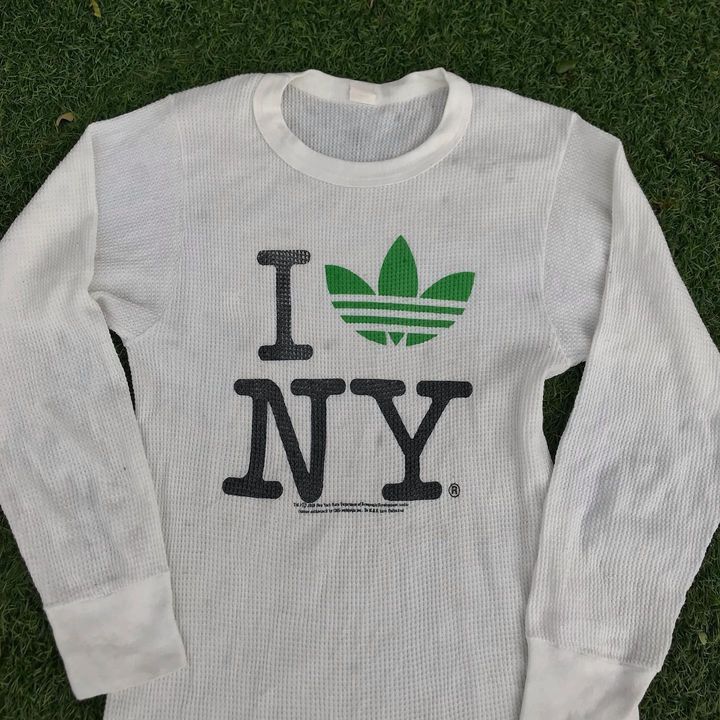 Adidas × Vintage 80s Vintage Adidas I love new york Logo White Henley Size US M / EU 48-50 / 2 - 6 Thumbnail