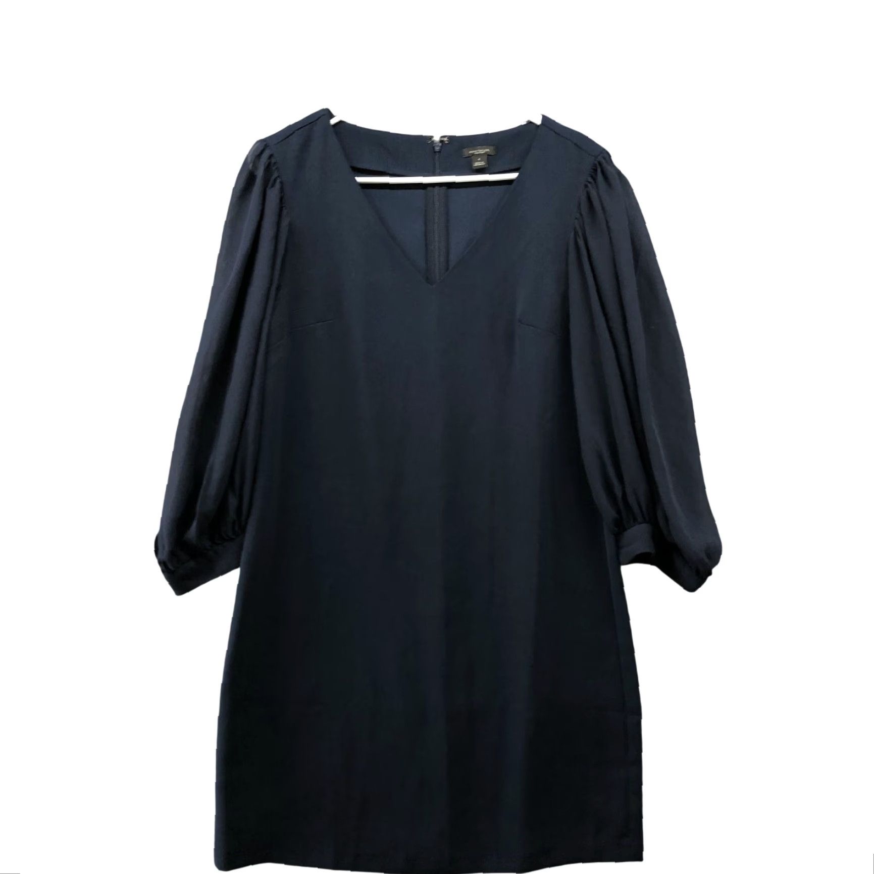 Ann Taylor VINTAGE Ann Taylor Sheath Dress Navy Blue 4 V-Neck 3/4 Balloon Sleeve Polyester Dress Knee Length Women Size S / US 4 / IT 40 - 2 Thumbnail