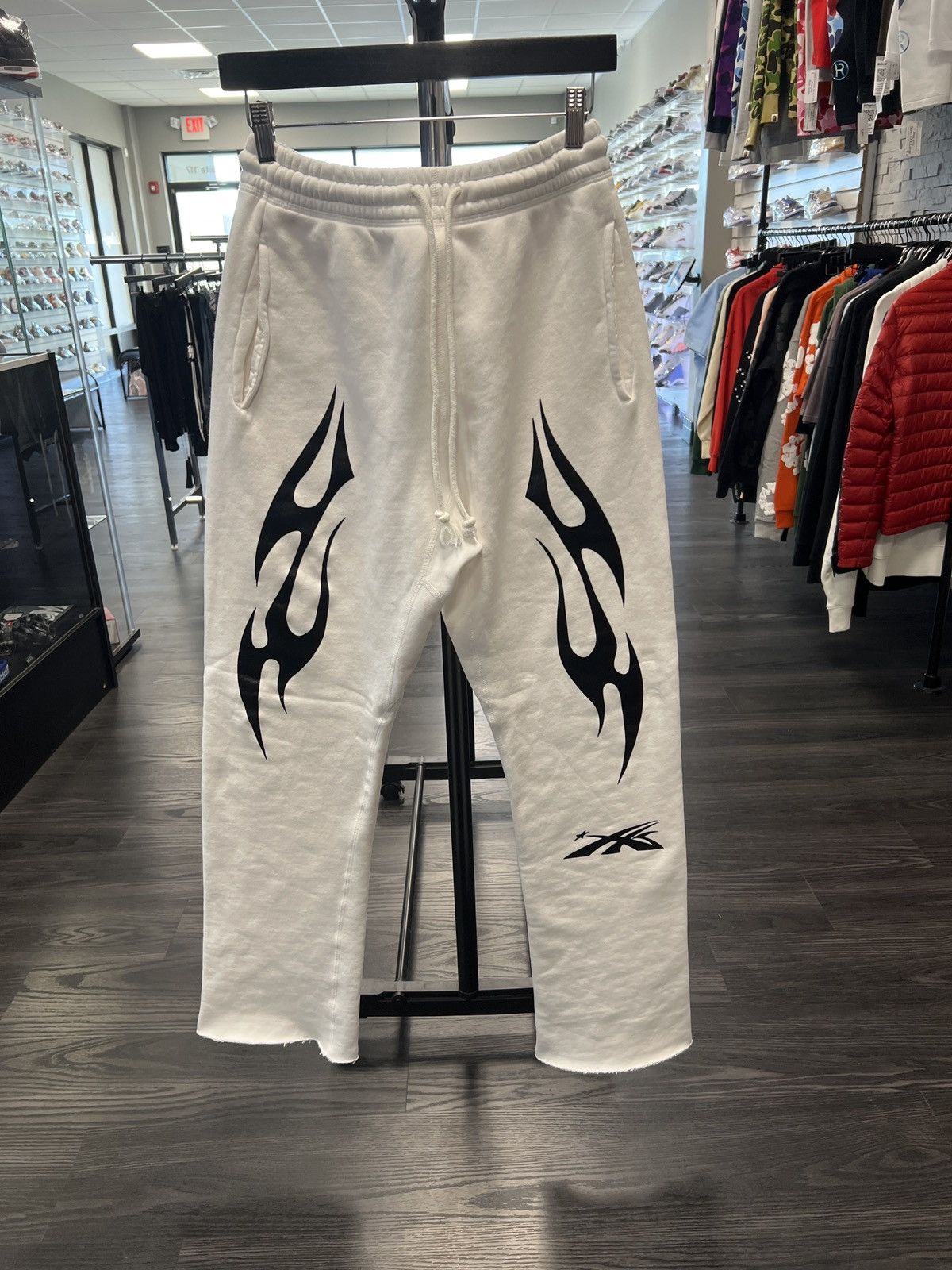 White sweatpants with flames hotsell