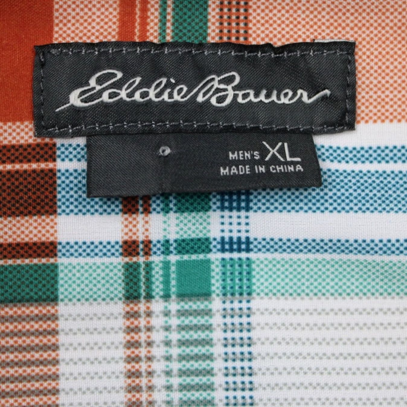 Eddie Bauer Eddie Bauer Shirt Mens XL Green/Orange/White Button-Up Short Sleeve Plaid Classic Cotton-Polyester Stretch Size US XL / EU 56 / 4 - 7 Thumbnail
