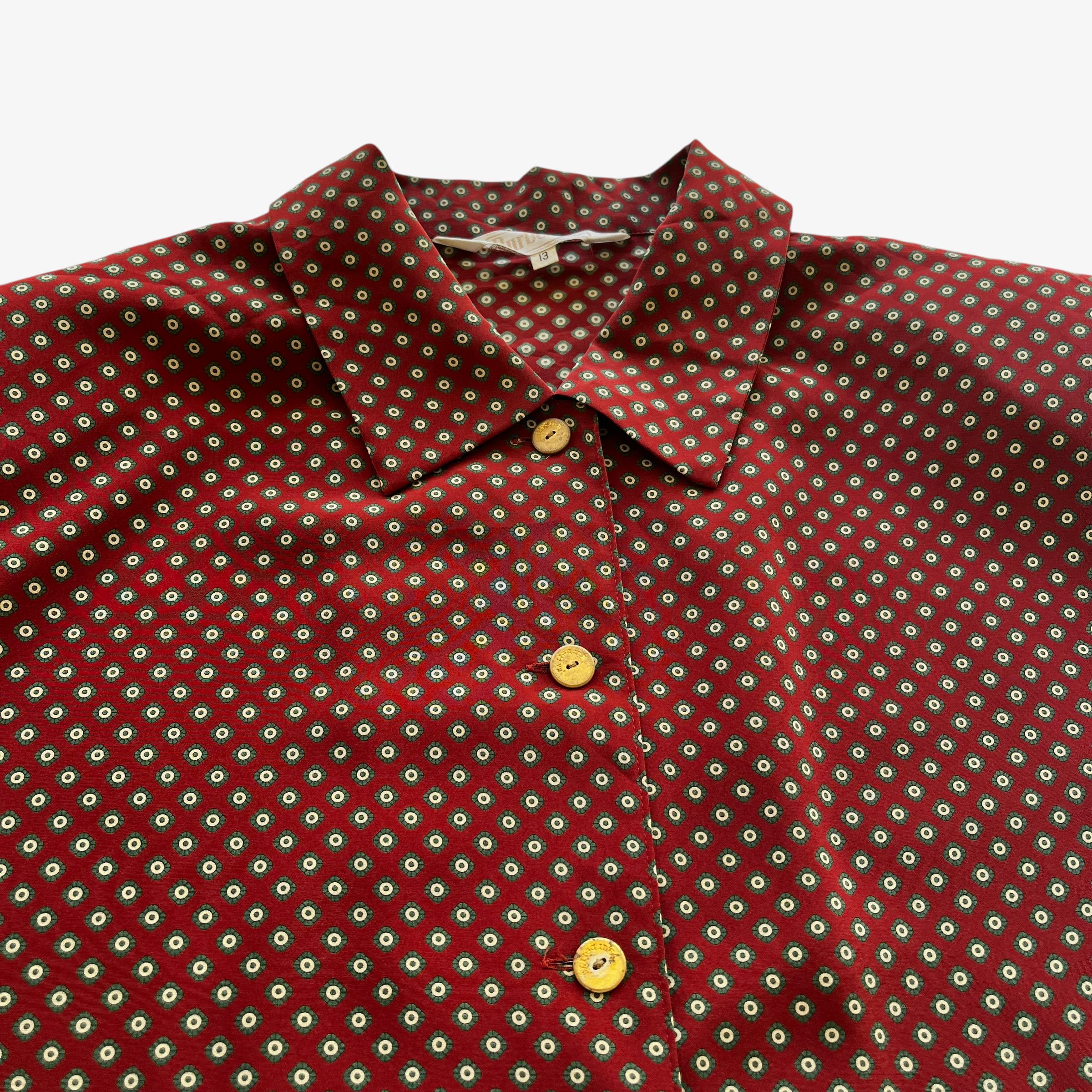 Vintage 80s Women's Burberry Geometric Print Red Shirt