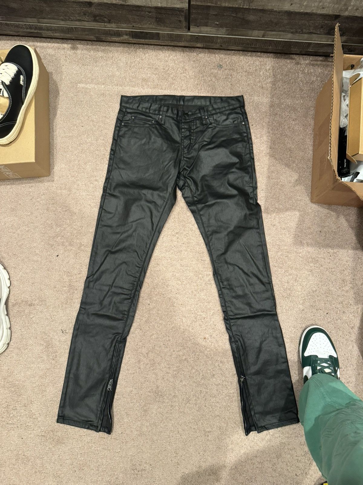 パンツ mnml leather jeans black denim 28 mnml] B169 Leather Flare Denim Black (28～38インチ) - DOPE