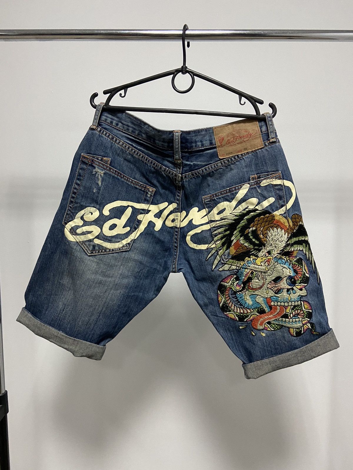 Ed Hardy × Vintage Ed Hardy shorts Vintage Denim sk8 pocket skull eagle Logo Size US 32 / EU 48 - 1 Thumbnail