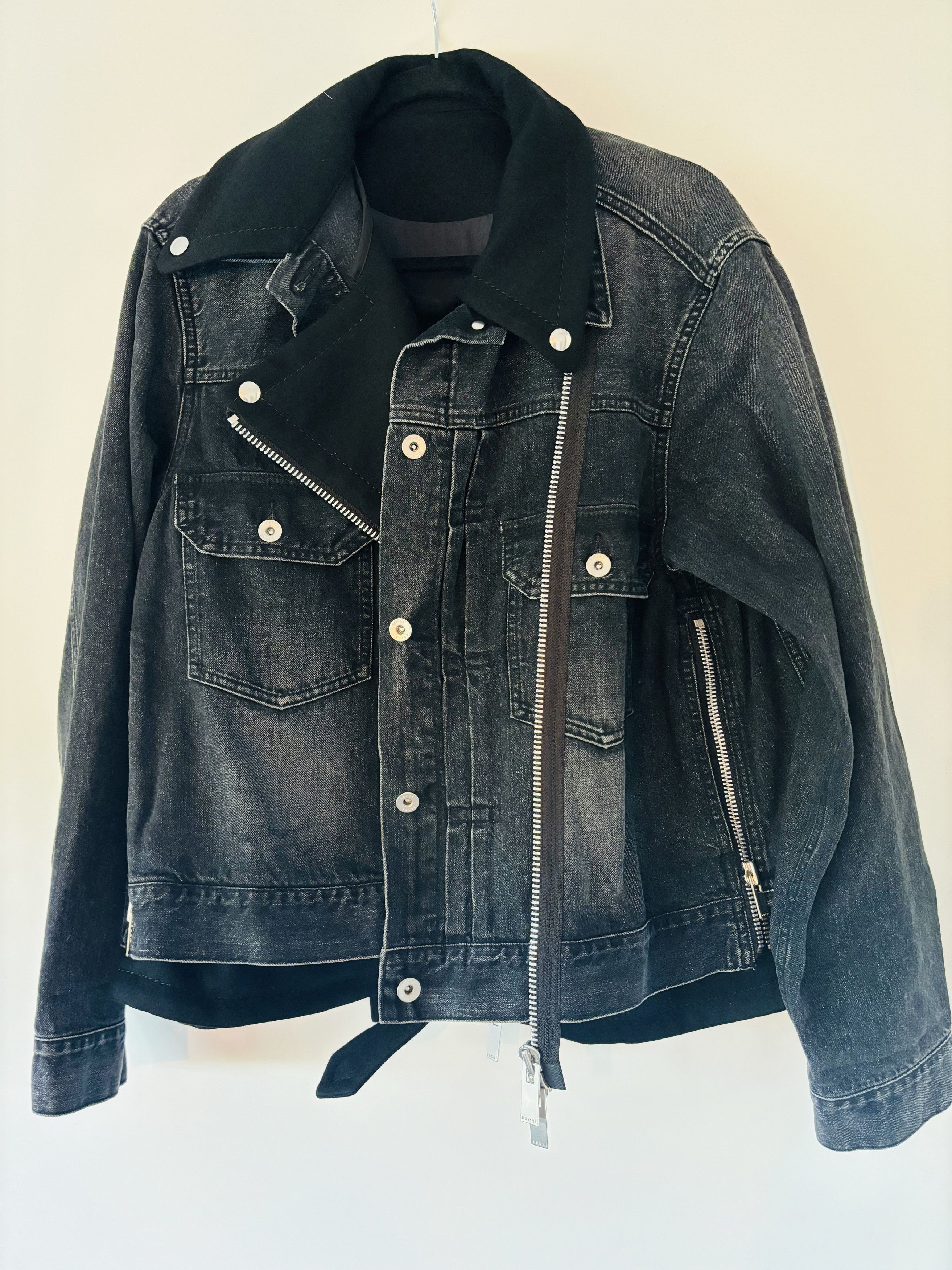 Sacai Sacai Black Wool & Denim Layered Jacket Size M / US 6-8 / IT 42-44 - 2 Thumbnail