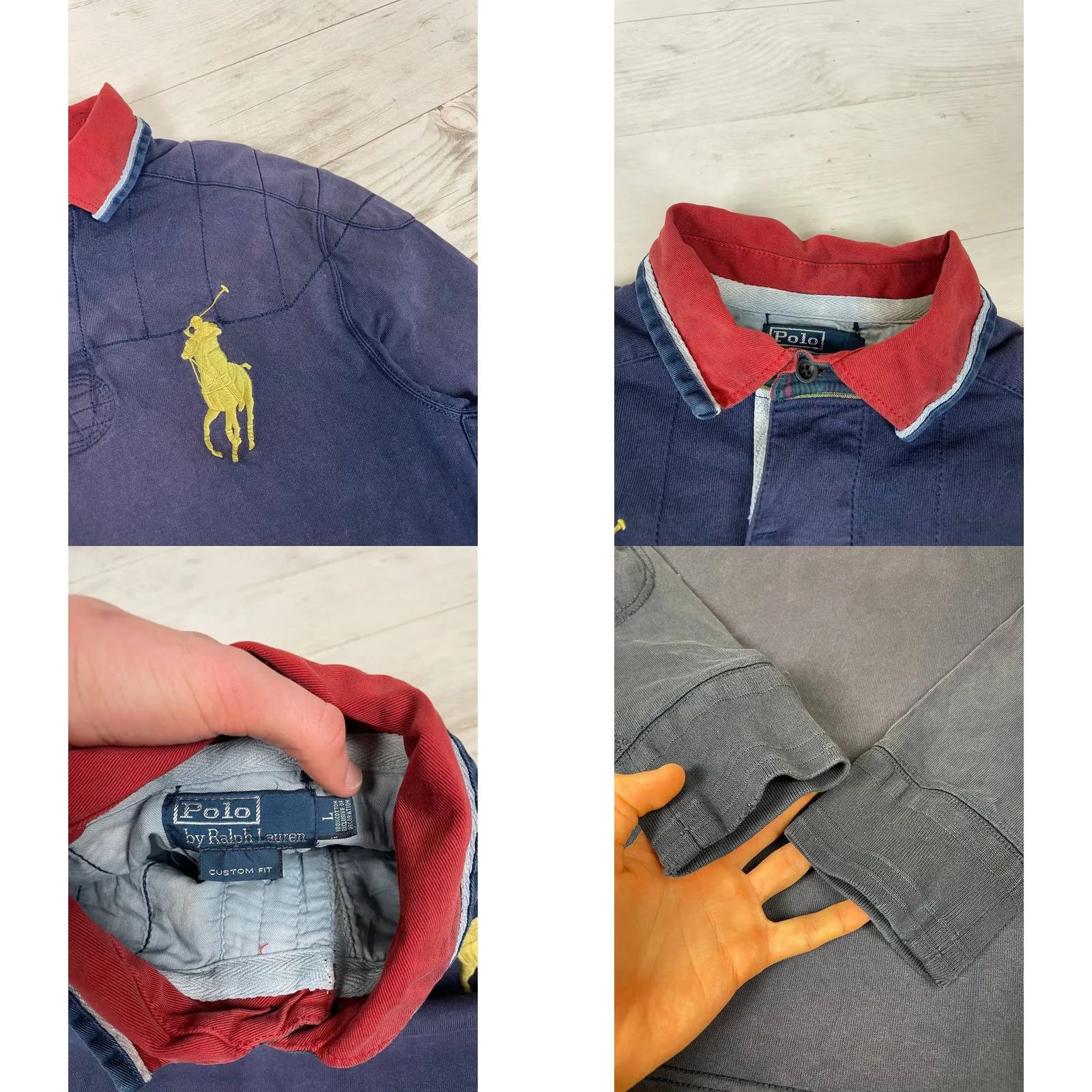 Polo Ralph Lauren VINTAGE Polo Ralph Lauren Polo Big Pony Rugby Shirt L Men Blue Regular Knit Cotton Long Sleeve with Logo Size US L / EU 52-54 / 3 - 8 Thumbnail