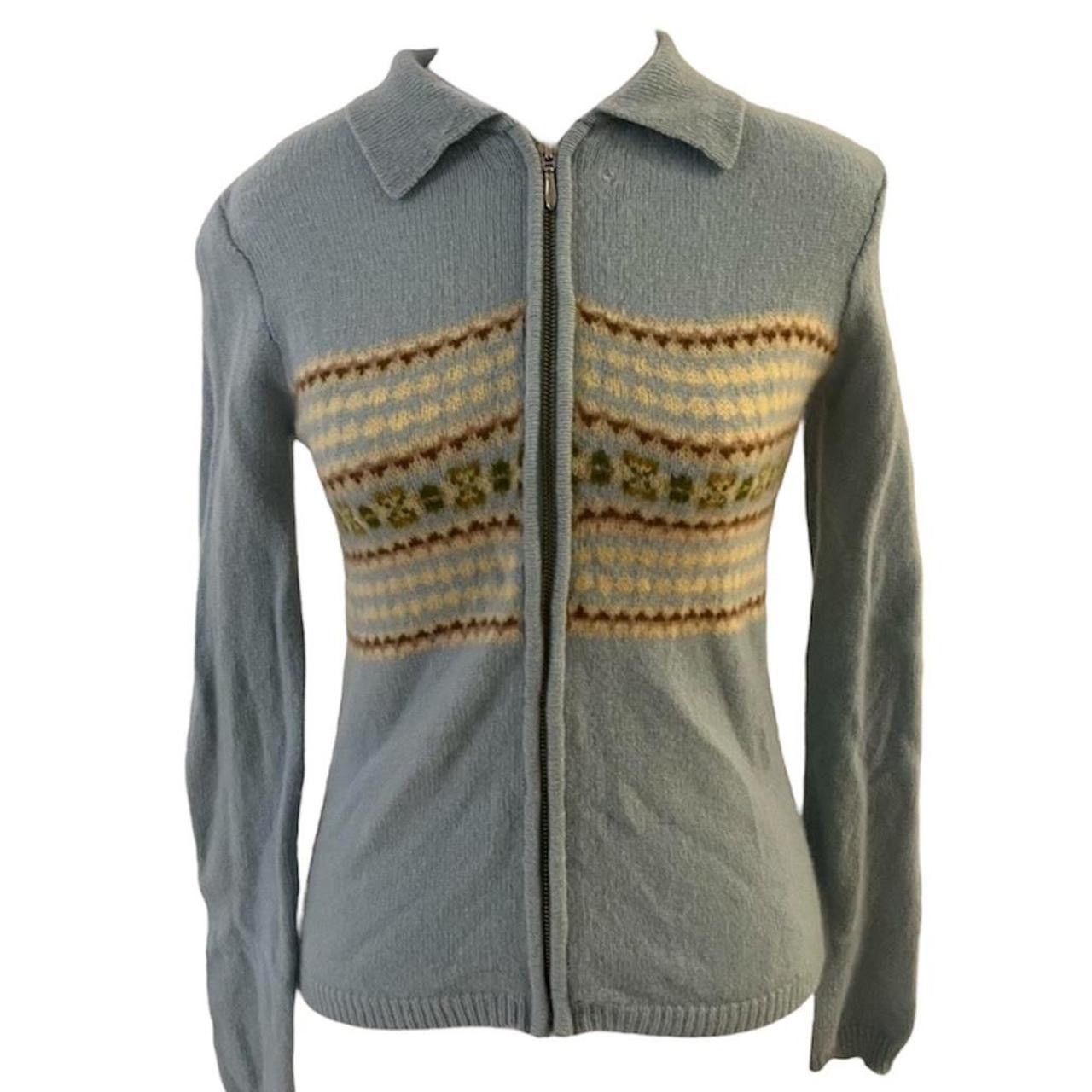 J.Crew J. Crew teal and tan zip-up wool sweater Size S / US 4 / IT 40 - 1 Thumbnail