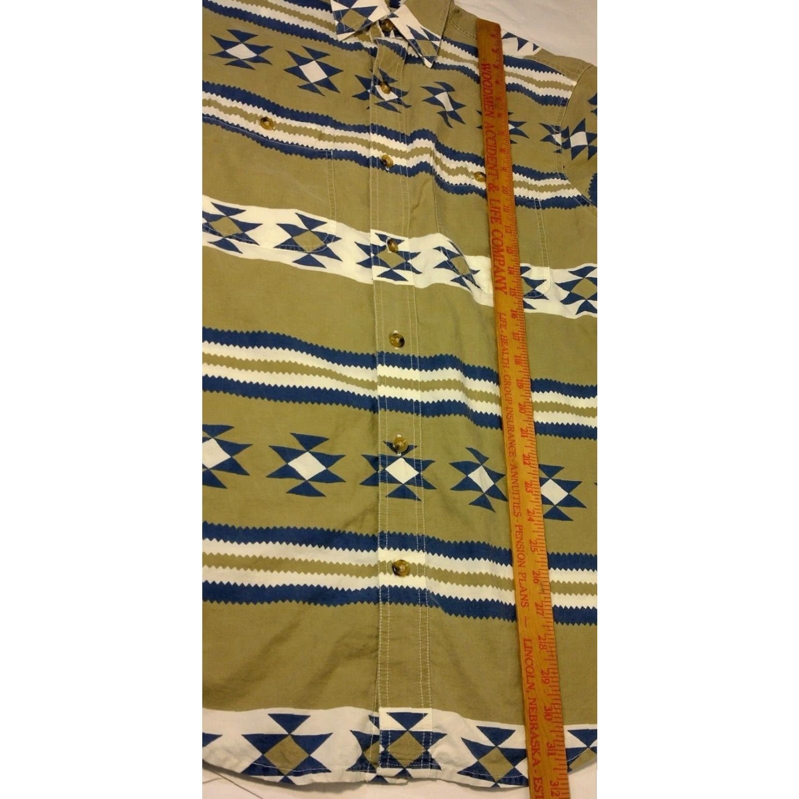 Orvis Orvis Shirt Men M Southwest Geometric Tan Blue Stripe Short Sleeve Western READ Size US M / EU 48-50 / 2 - 4 Thumbnail