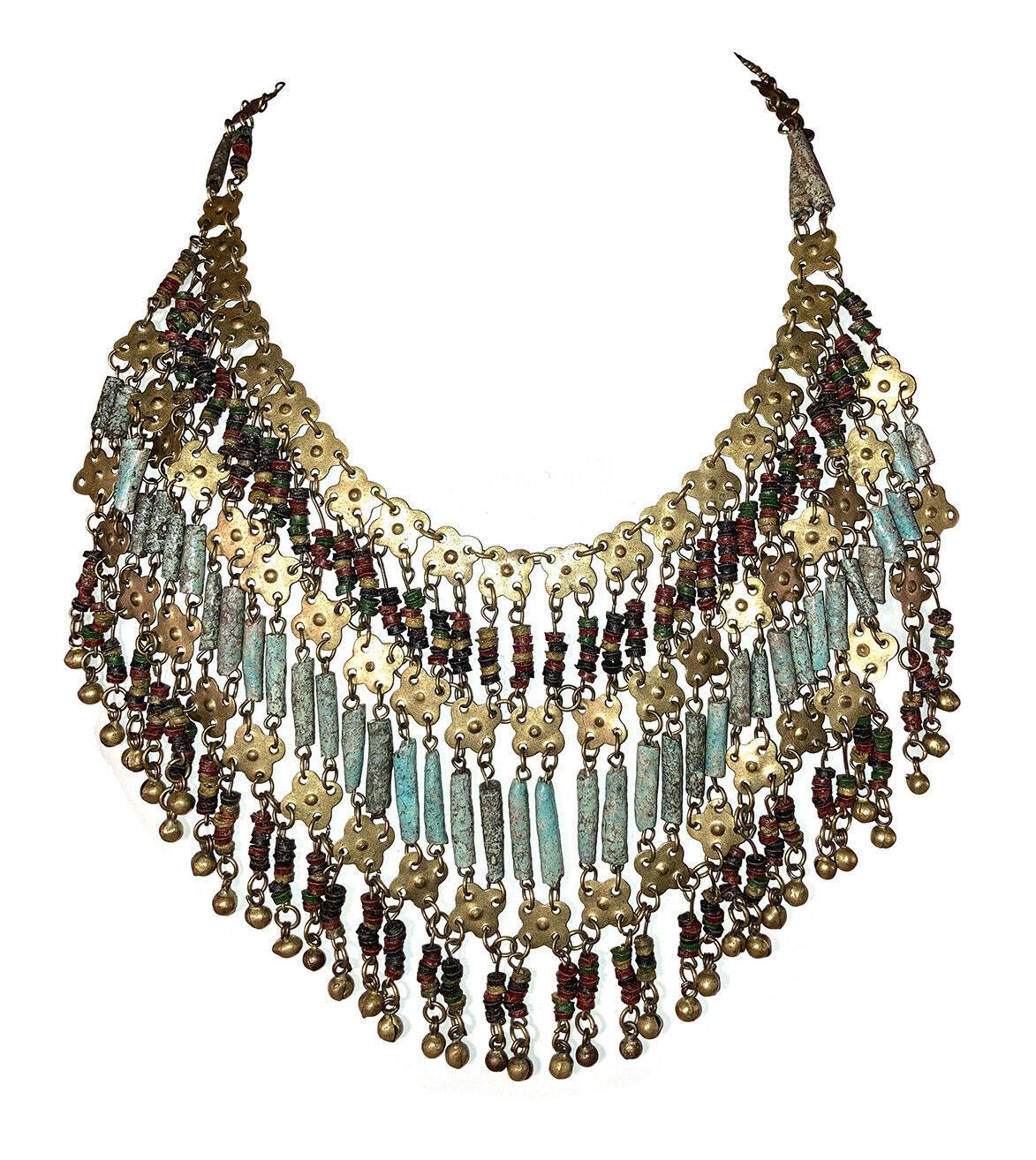 Designer Egyptian Revival Hand Made Brass Faience Bead Necklace Size ONE SIZE - 1 Thumbnail