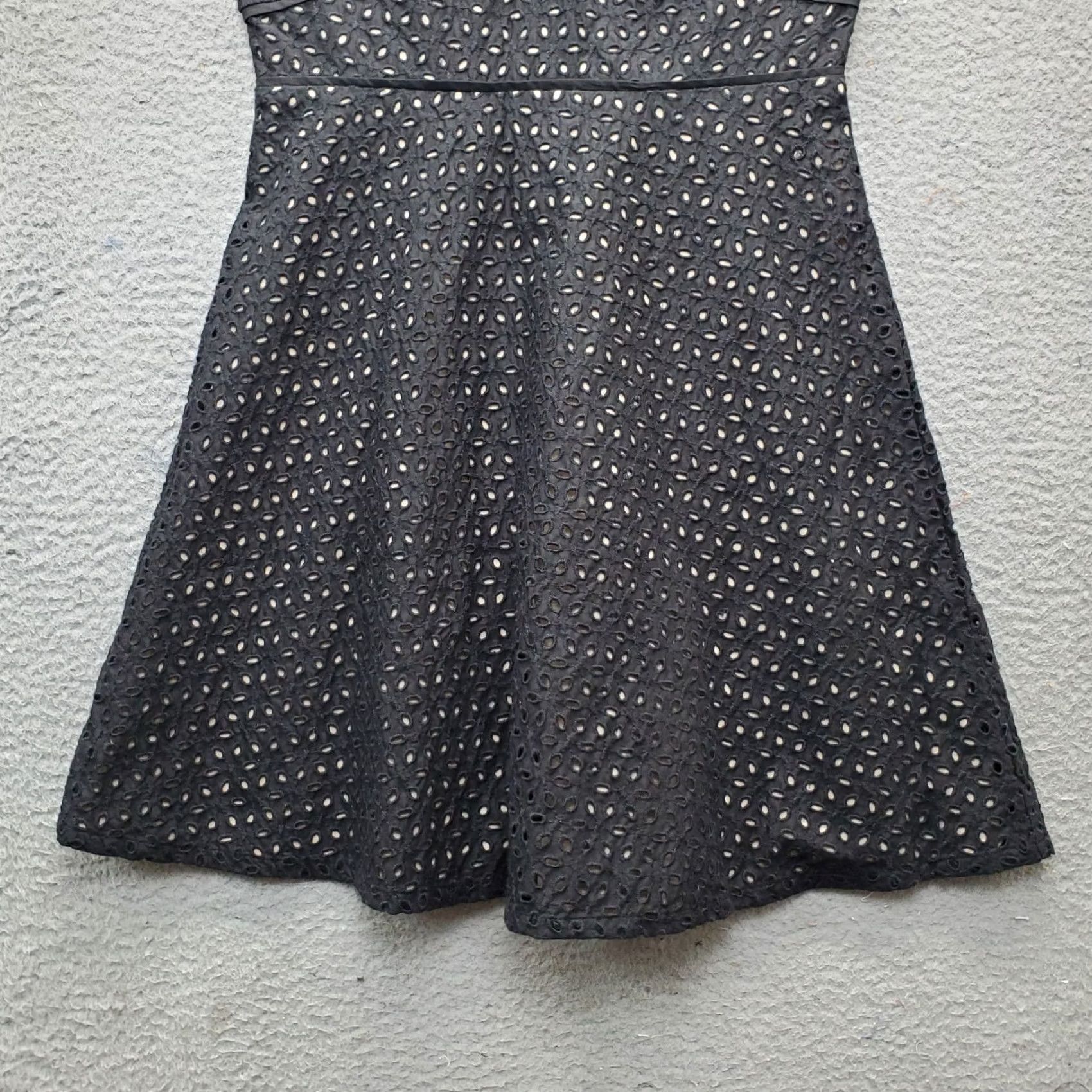 Loft LOFT Womens 4P Black Sleeveless A-Line Dress Zip Round Neck Lined Eyelet Midi Casual Party/Cocktail Shirt Dress Womens Size 4P Black Size S / US 4 / IT 40 - 3 Thumbnail