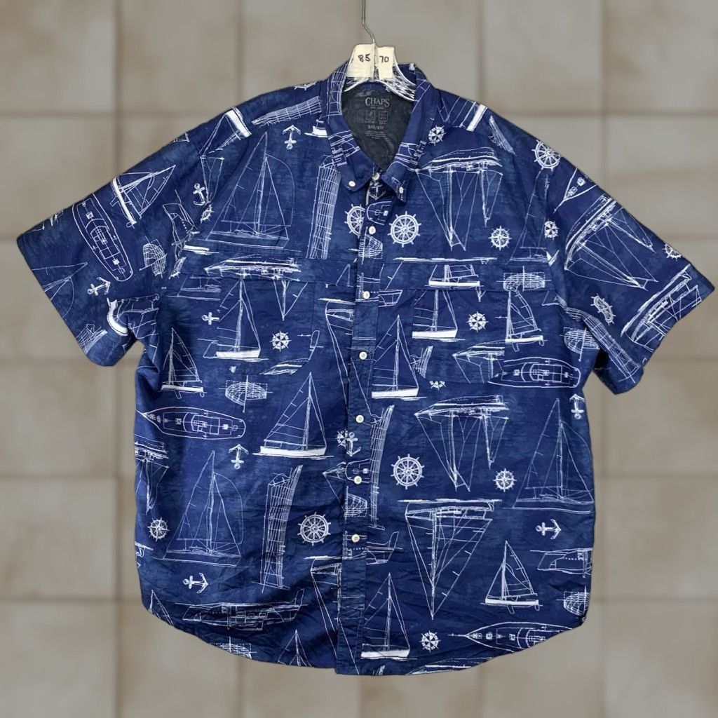 Chaps Mens Shirt Outdoor Fishing All Over Nautical Print Lightweight Thin Pockets 3XL Size US XXL / EU 58 / 5 - 1 Thumbnail