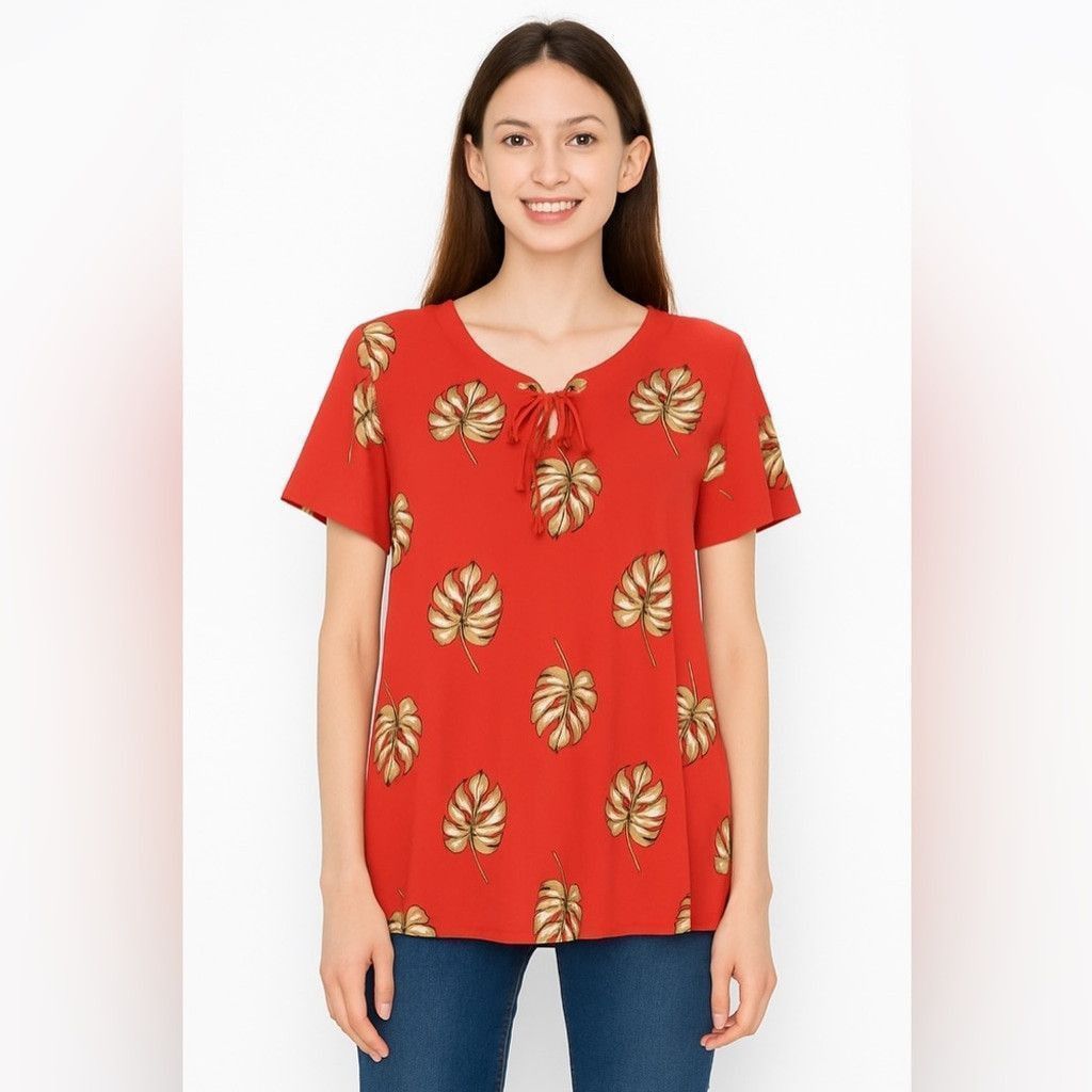 Liz Claiborne Liz Claiborne Red Short Sleeve Tie Front Tunic Size XL / US 12-14 / IT 48-50 - 1 Thumbnail